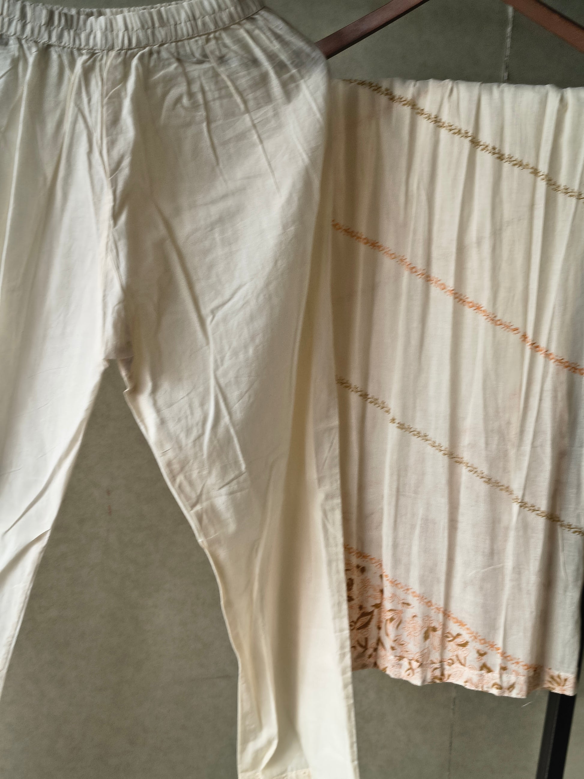 Premium Ivory Embroidered Anarkali Kurta Set with Mirror Work & Cotton Dupatta