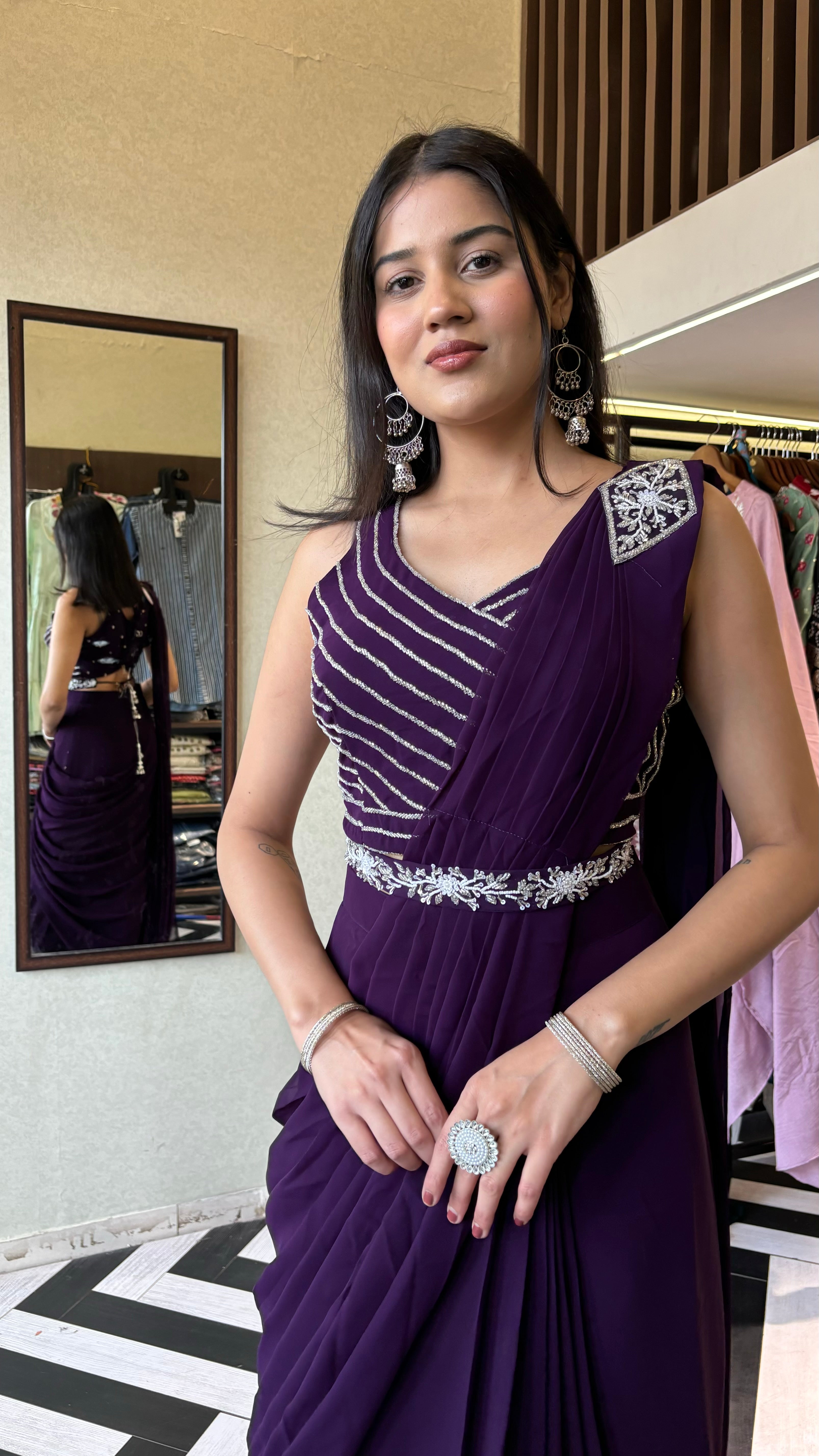 Image of Pure Georgette Saree Style Indo western