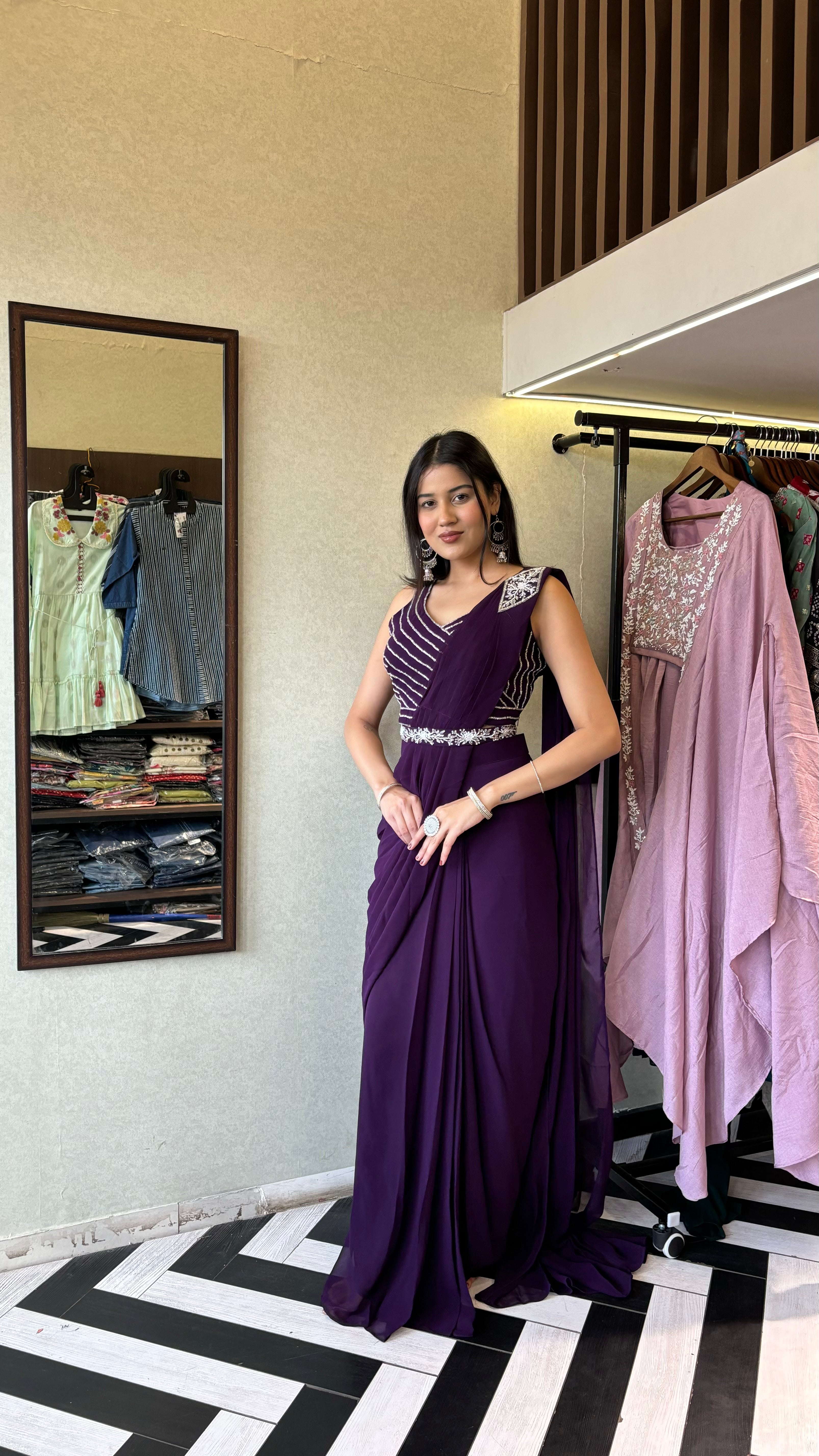 Image of Pure Georgette Saree Style Indo western