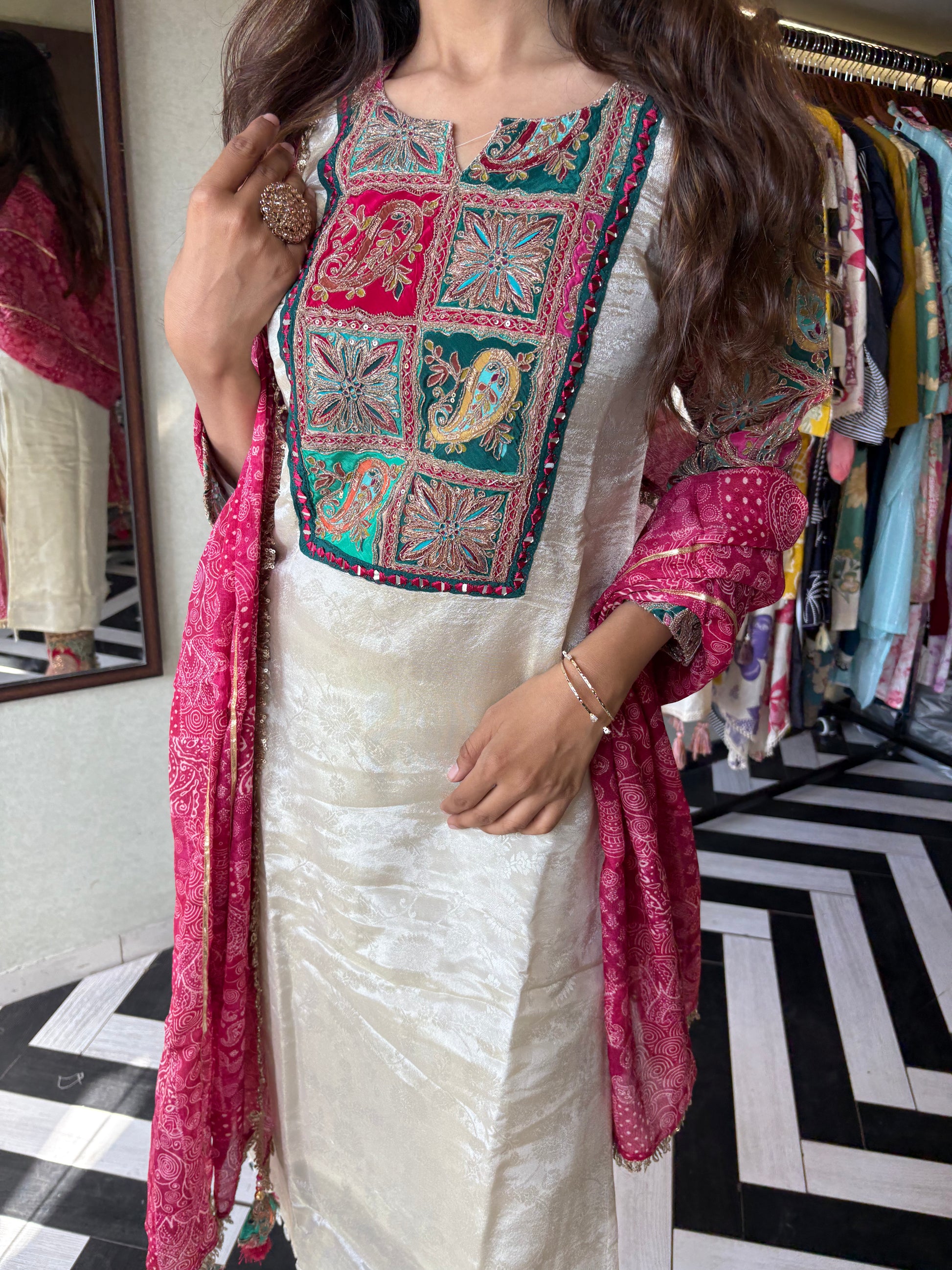 This pure cotton co-ord set in a designer white print is your summer savior - soft on the skin, bold on fashion