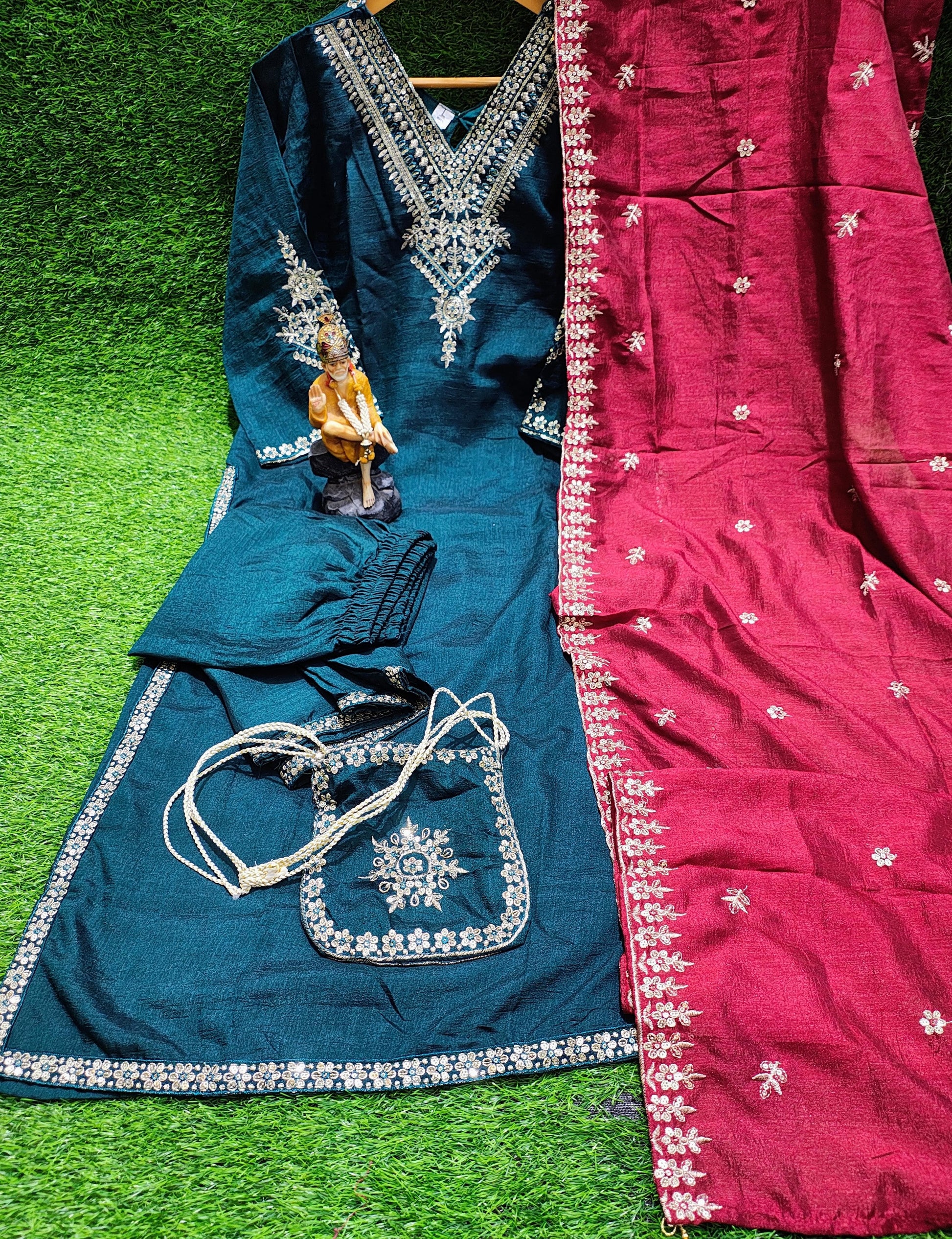 Presenting Beautiful Heavy VICHITRA BLUMING Silk Fabric designer festive wear kurti pant and duppta with Coding work with lining