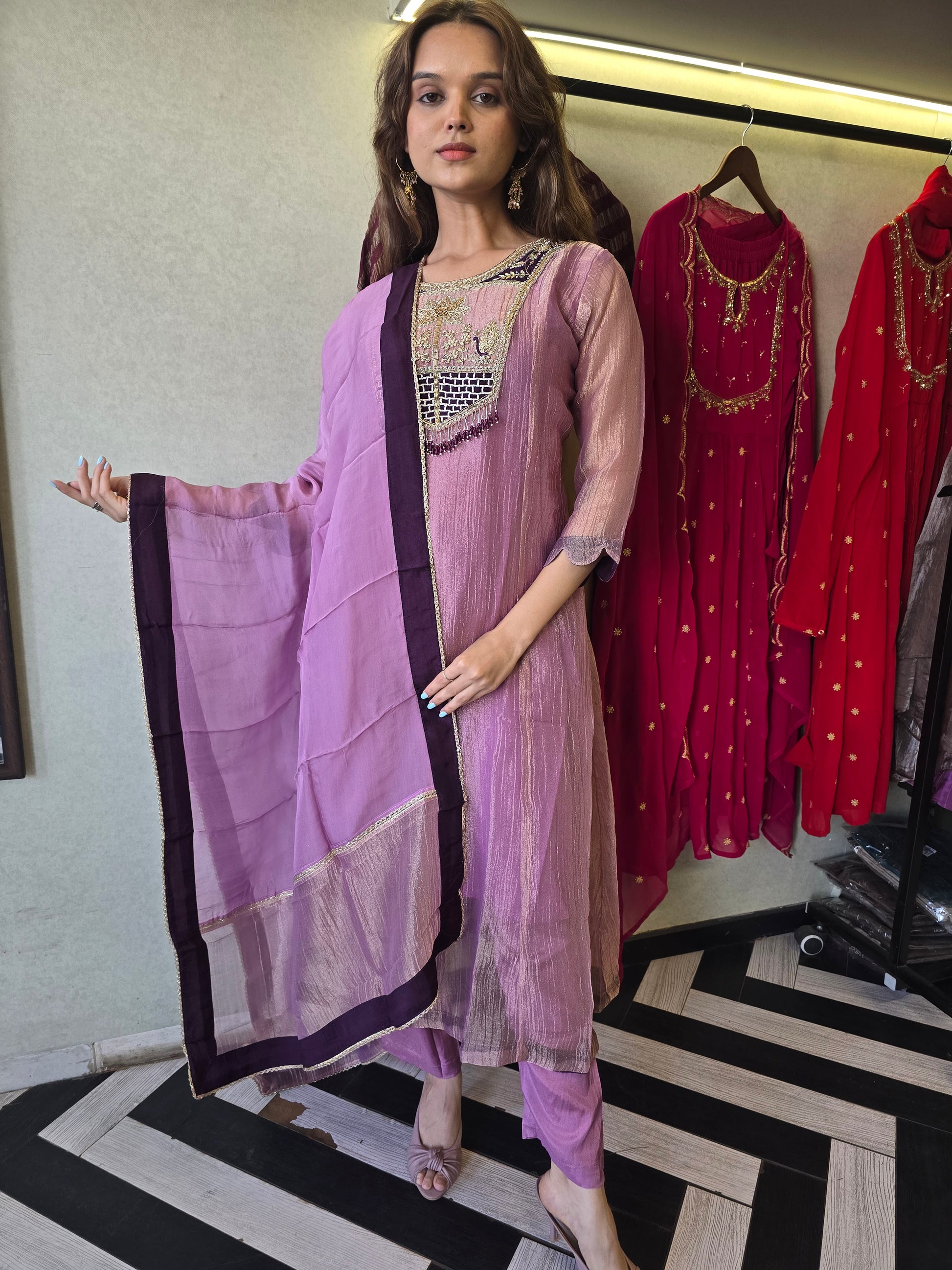 Pure Soft Tissue Anarkali Kurti Set