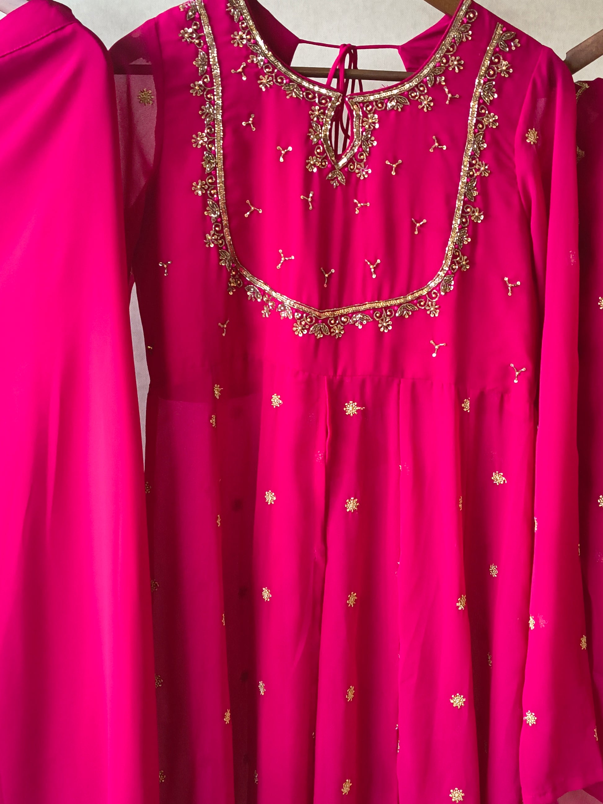 Premium Fuchsia Pink Embroidered Kurta with Sharara & Embellished Dupatta Set