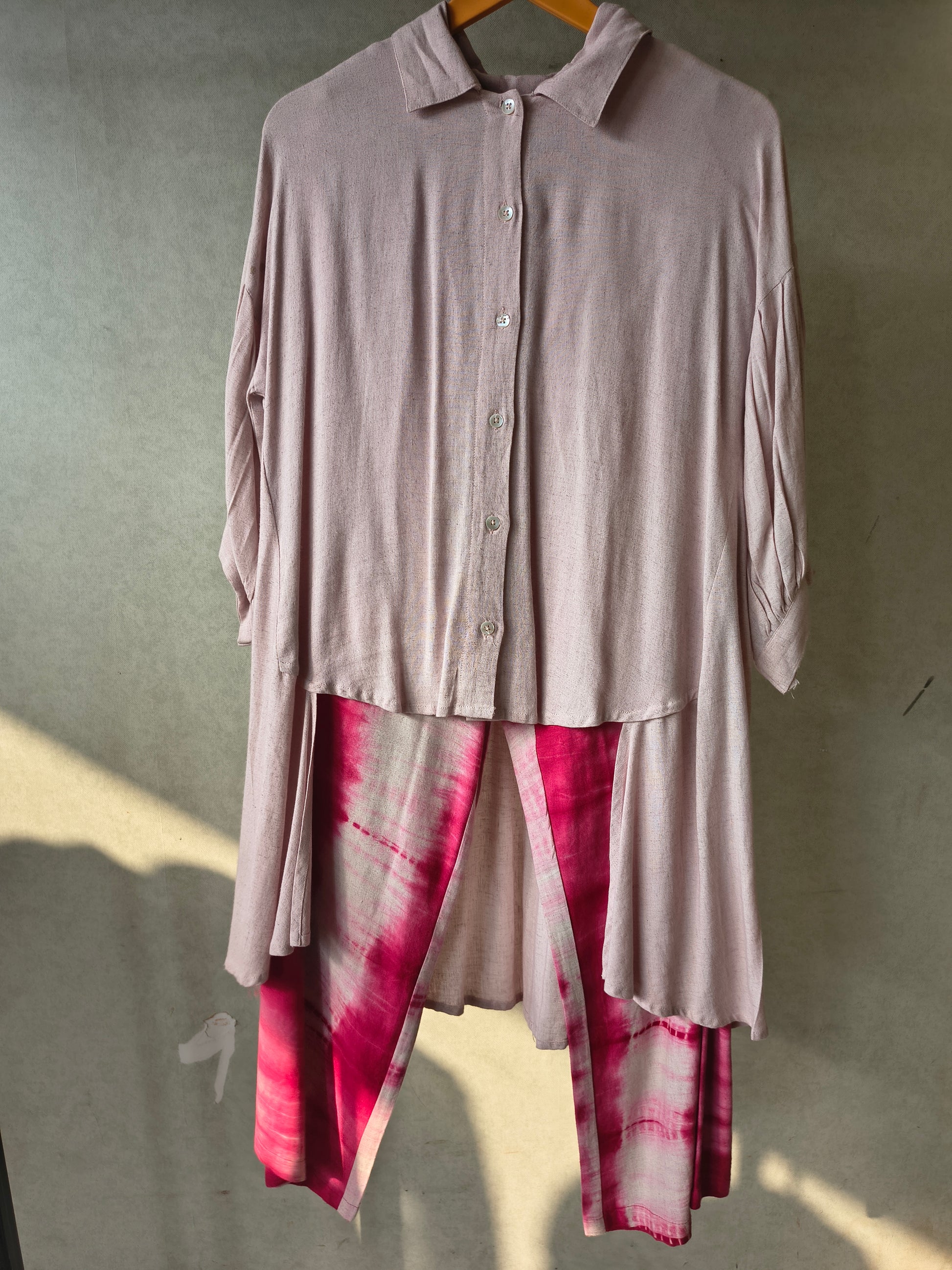 Premium Layered Shirt Style Tunic Co-Ord Set with Tie-Dye Straight Pants