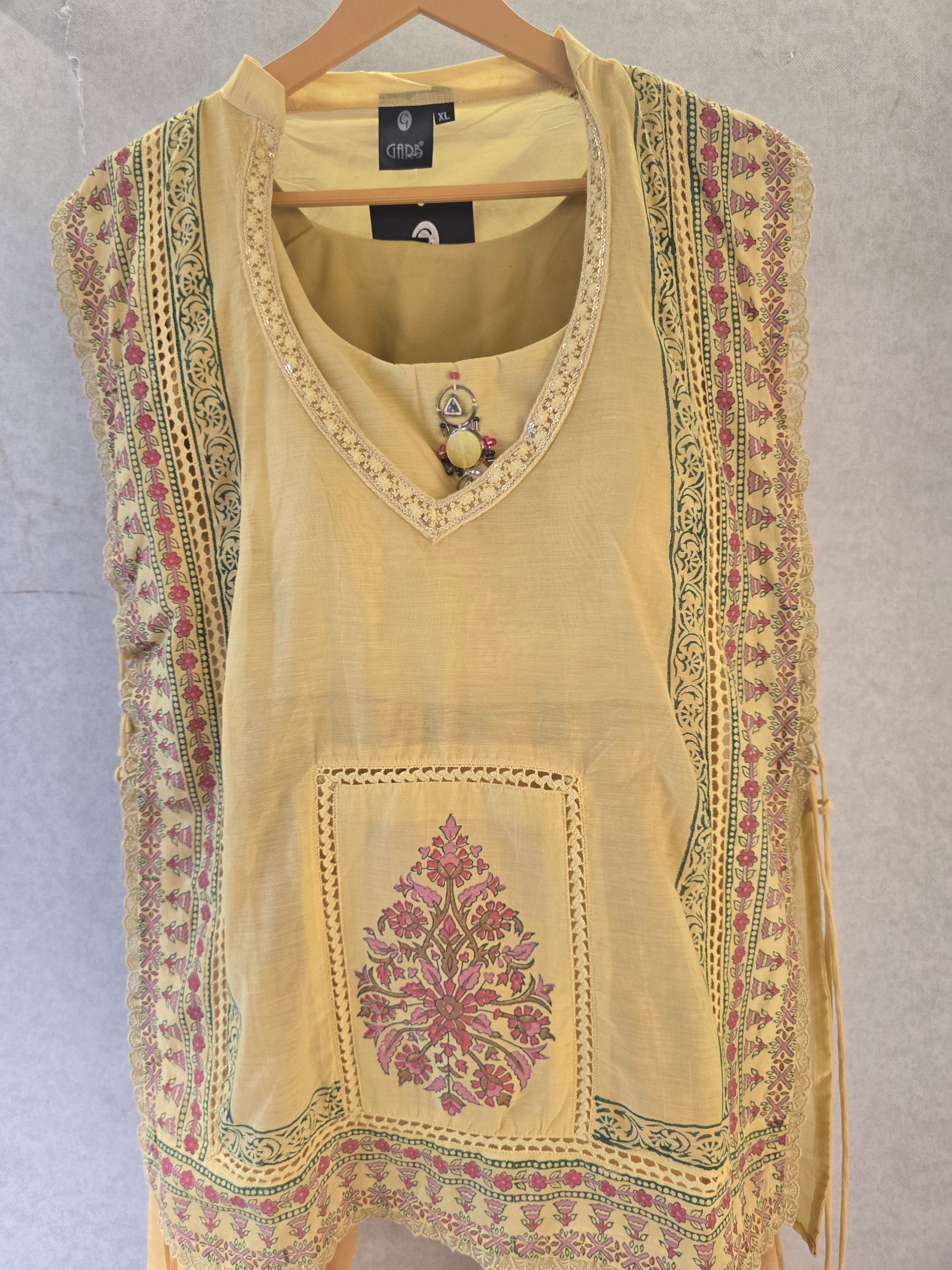 Image of Pastel Yellow Floral Print Cape Style Co-Ord Set