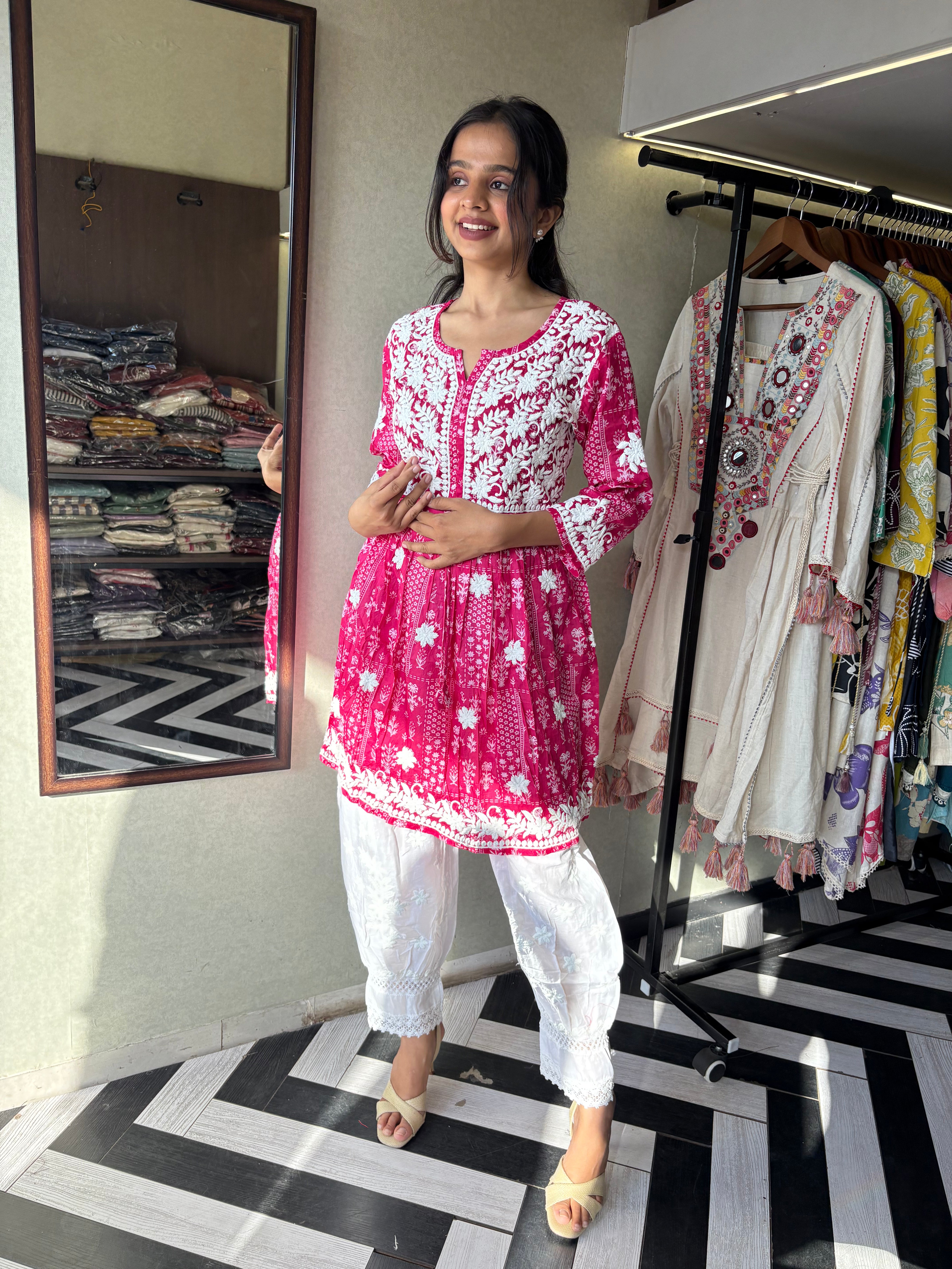 Image of Pure Lucknowi 2 Piece Embroidery Coord Set