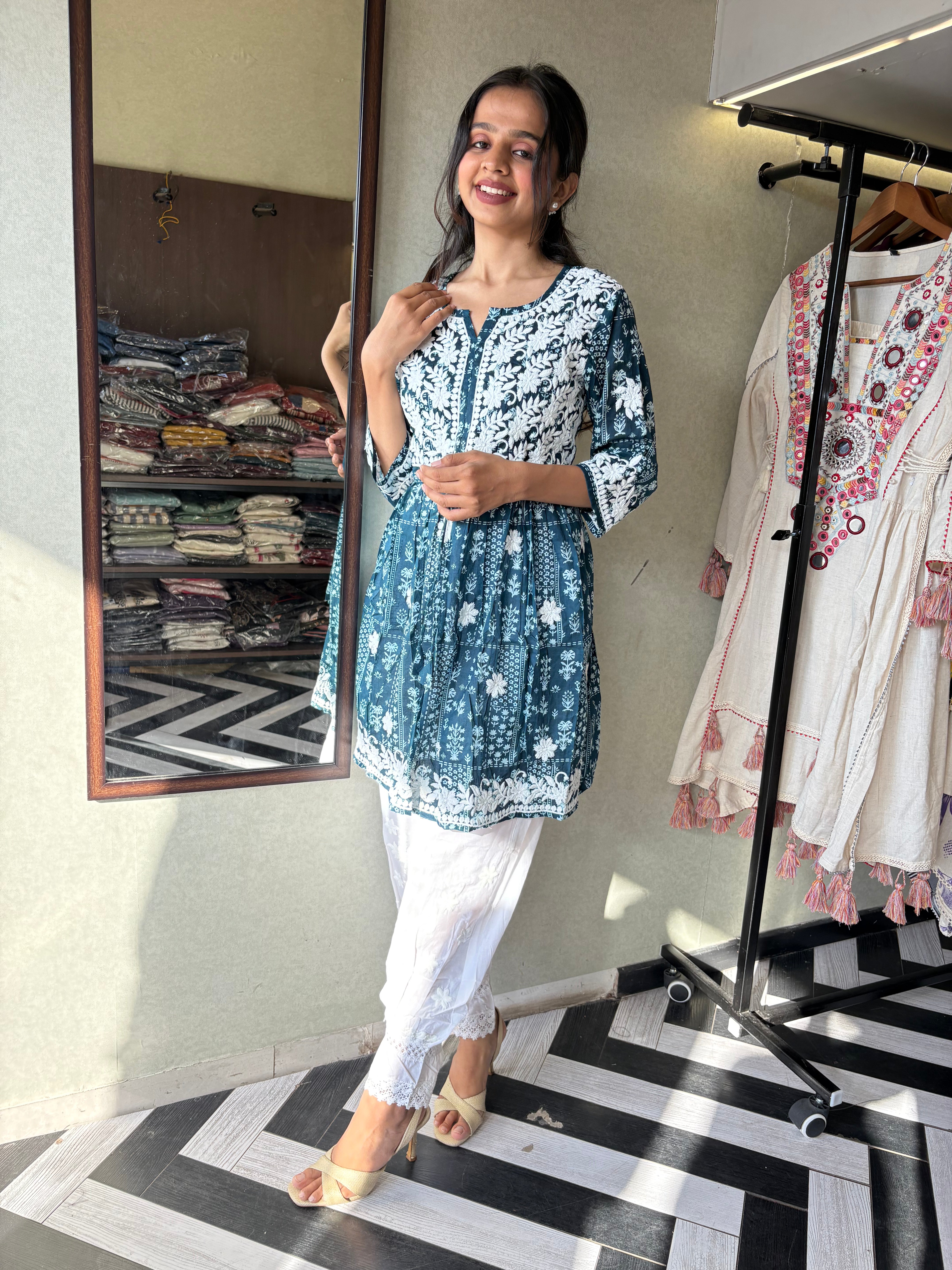 Image of Pure Lucknowi 2 Piece Embroidery Coord Set