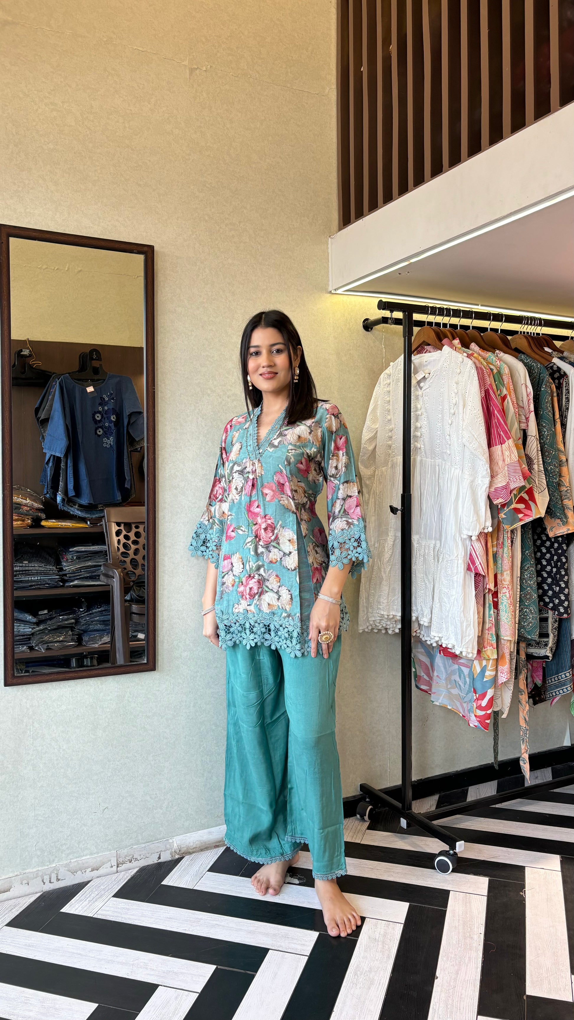 Pure Rayon Piece Set with Hand work