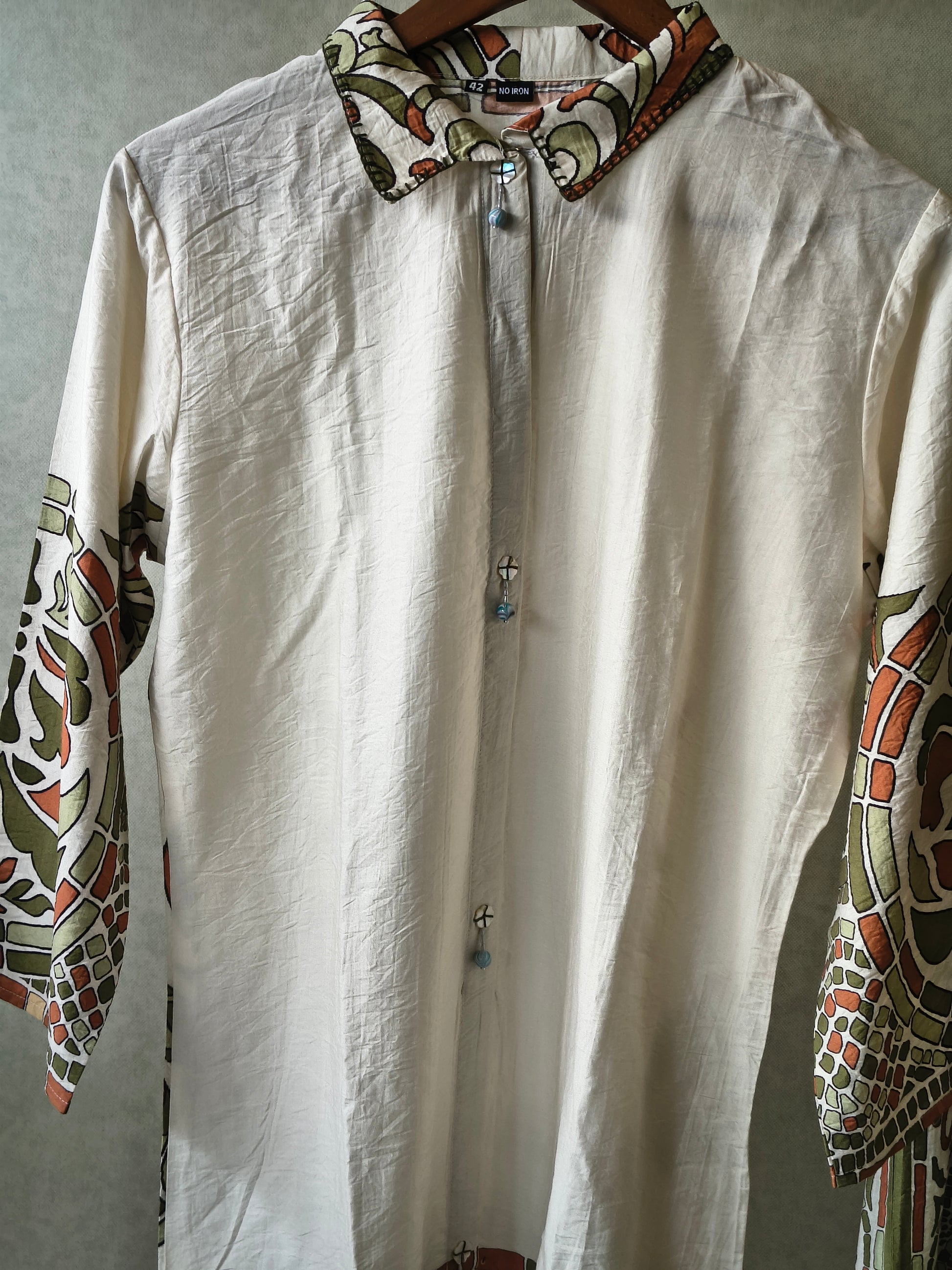 Premium Ivory Printed Cotton Kurta with Olive Pants & Printed Dupatta Set