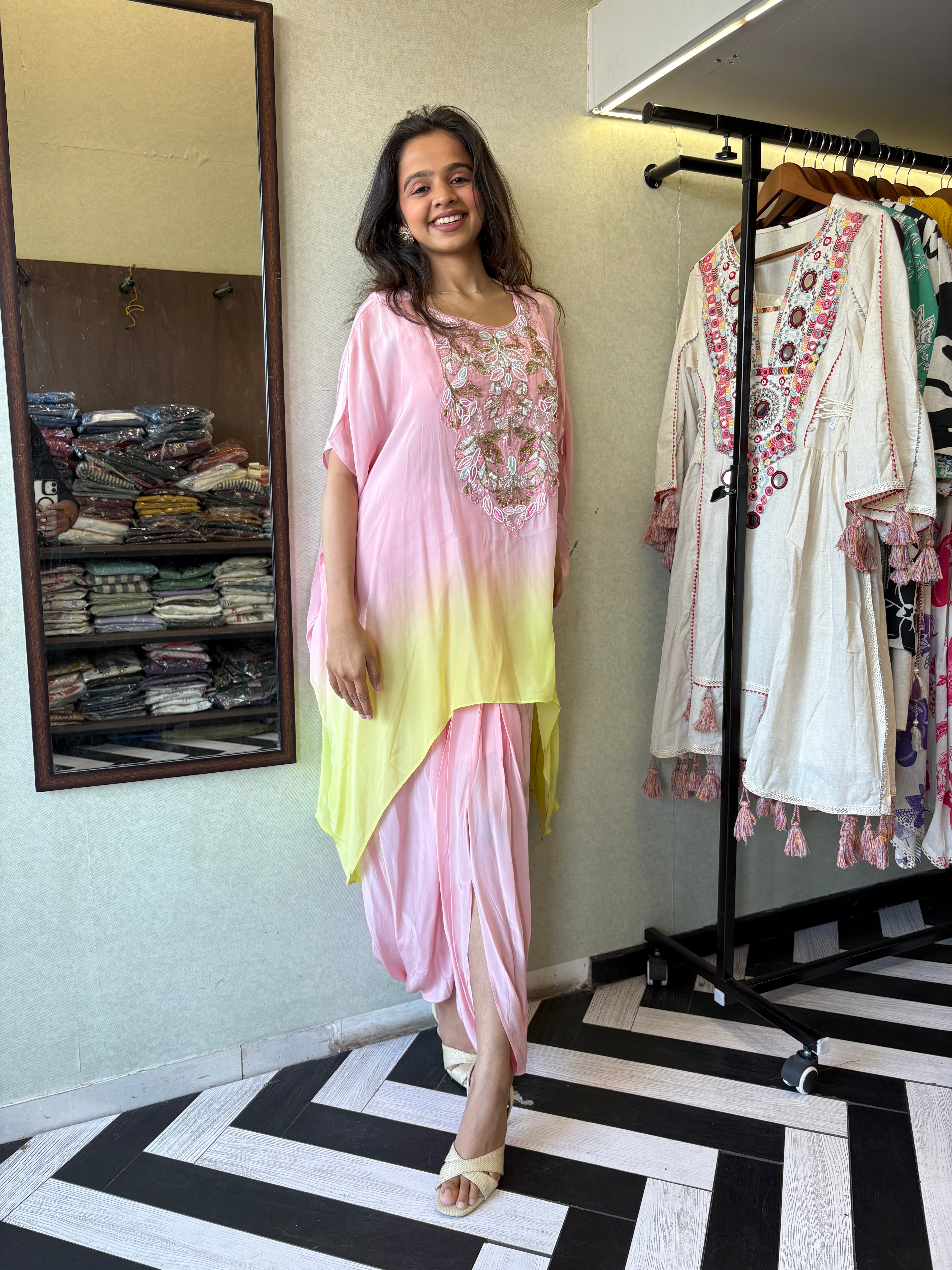 Step into the spotlight with this stunning 2-piece coord set in rich green shimmer - crafted from premium shimmer fabric with accessory detailing that brings elegance to life