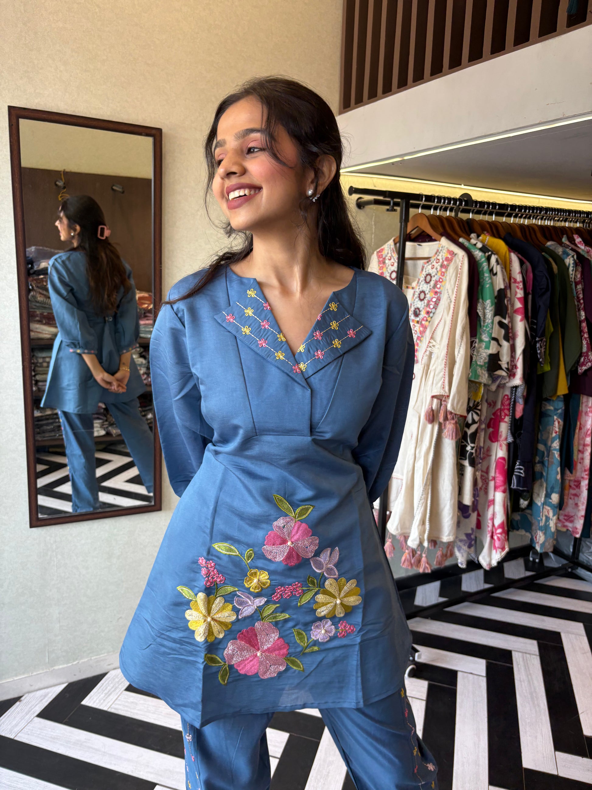 Pure cotton 2-piece coord set, featuring elegant embroidery work!