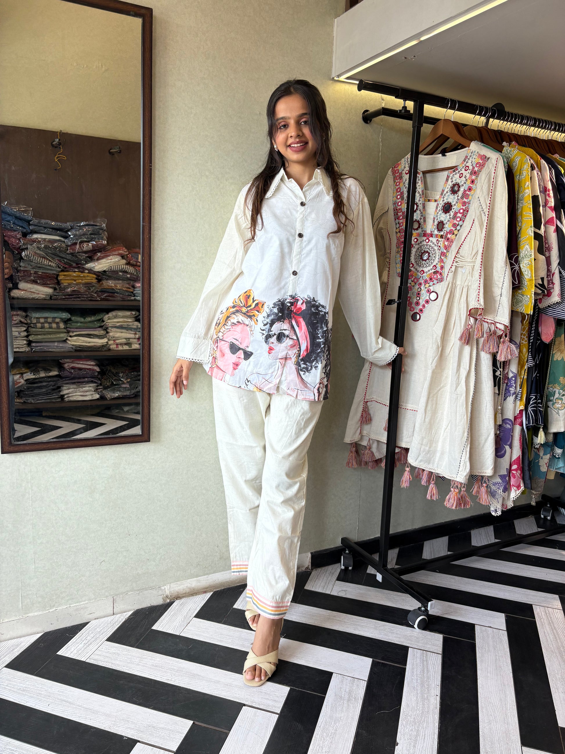 Bold Prints. Breezy Feels. Beautiful You!

Unleash your everyday fashion with this pure cotton designer coord set in stunning figure prints! Soft, breathable & statement-making - it's your go-to pick for daily elegance and weekend flair.