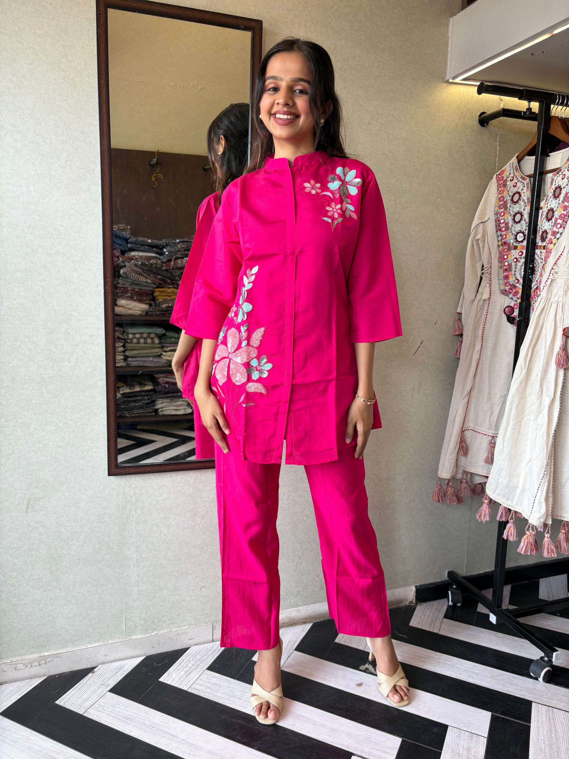 Real Mirror Work. Real Cotton. 
our pure cotton long coord set with original mirror hand work - a classy steal for every wardrobe!