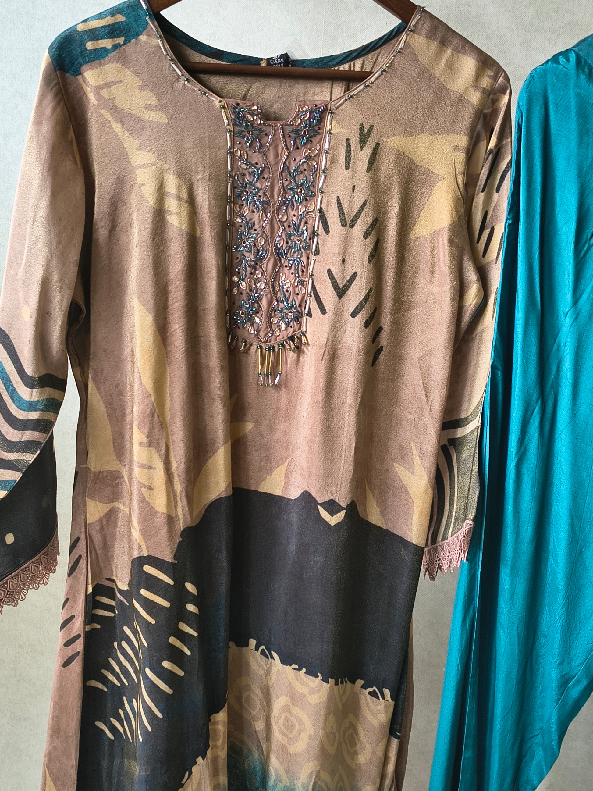 Premium Abstract Print Straight Kurta with Cigarette Pants & Dupatta Set