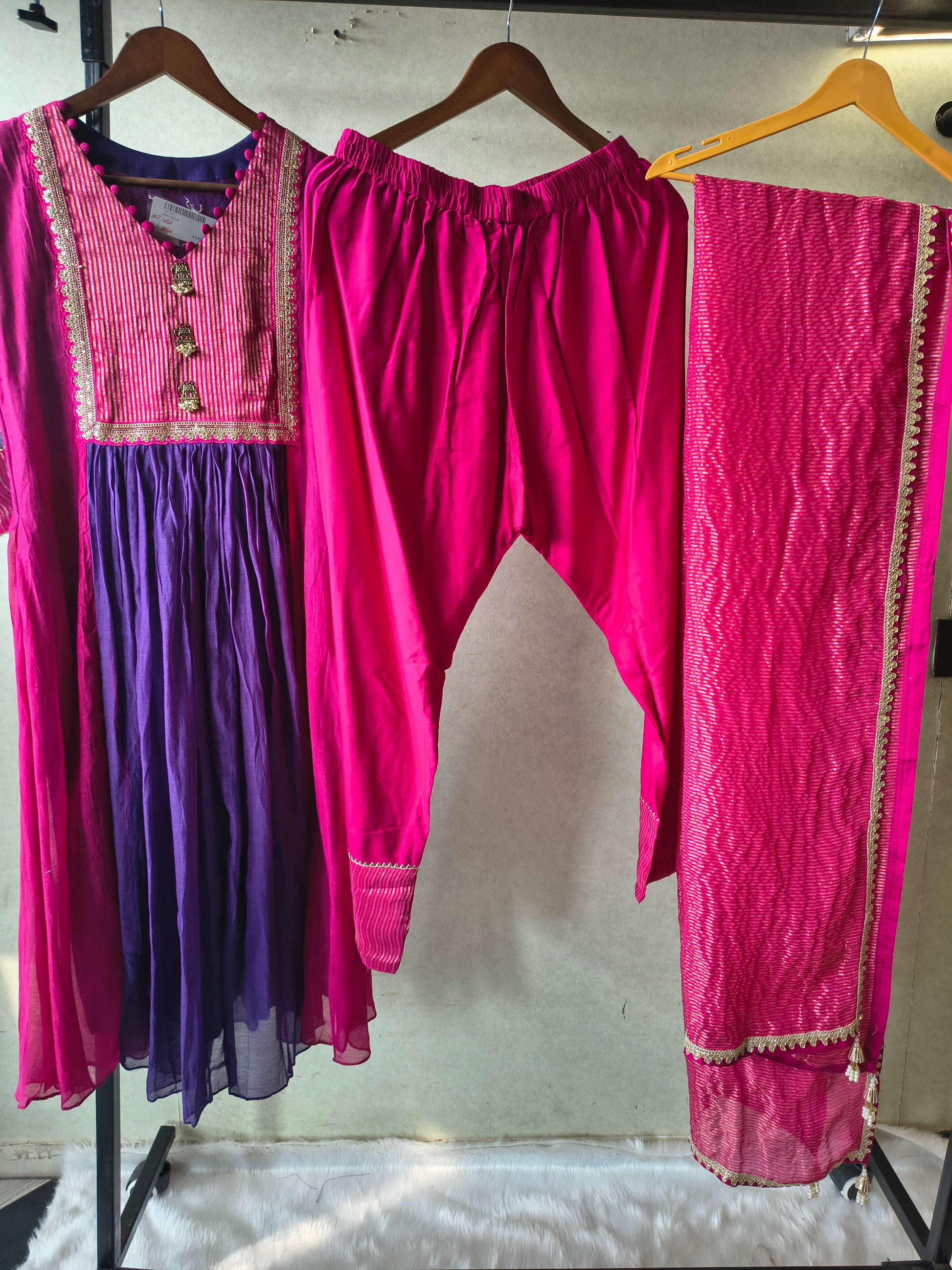 Magenta & Royal Purple Georgette Anarkali Suit Set with Embroidered Yoke & Designer Dupatta – Premium 3 Piece Ethnic Ensemble