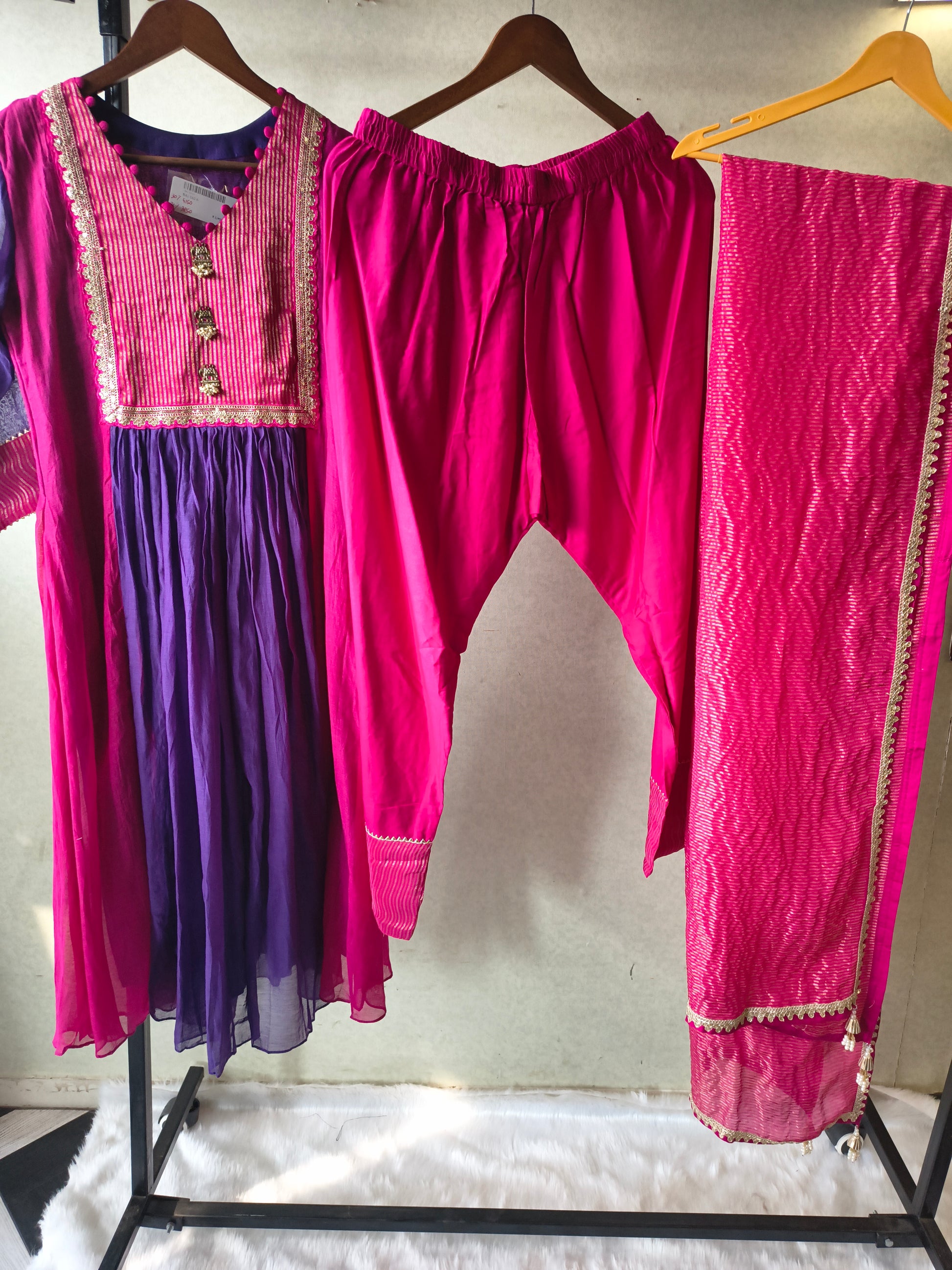 Magenta & Royal Purple Georgette Anarkali Suit Set with Embroidered Yoke & Designer Dupatta – Premium 3 Piece Ethnic Ensemble