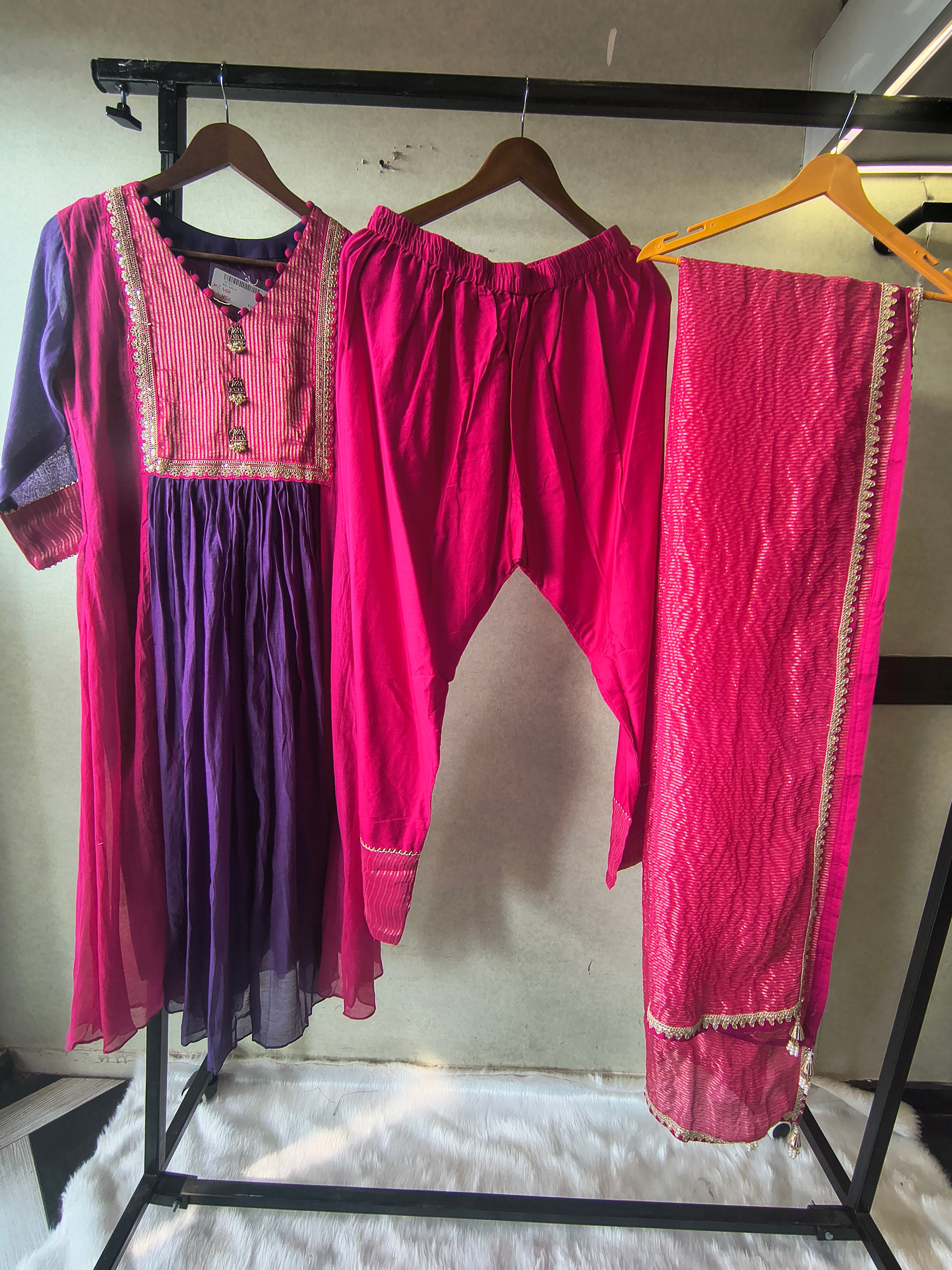 Image of Magenta & Royal Purple Georgette Anarkali Suit Set with Embroidered Yoke & Designer Dupatta – Premium 3 Piece Ethnic Ensemble