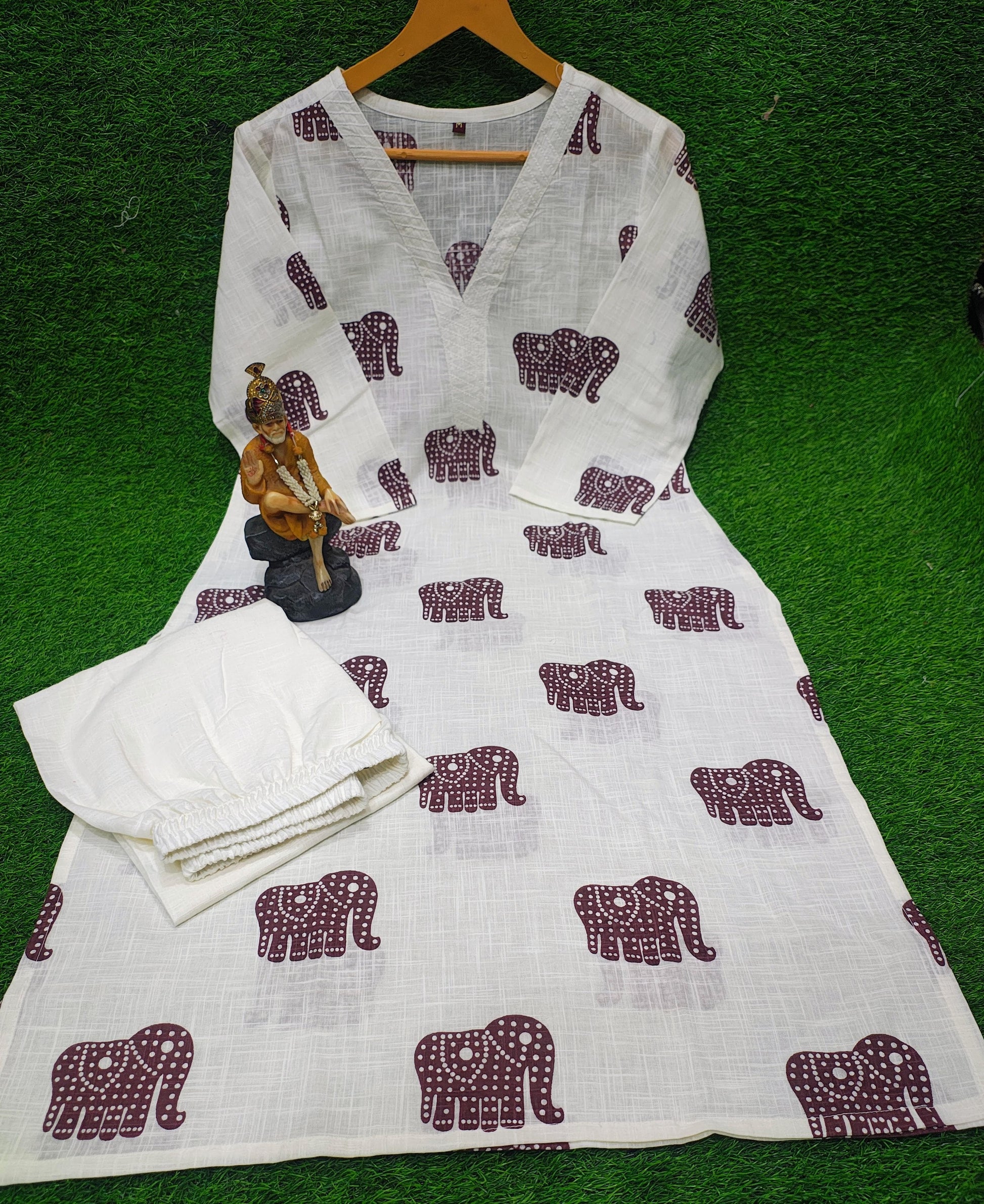 Explore Breathable & Embroidered and beautiful elephant print all over kurti Co-ord Sets your go-to for any occasion