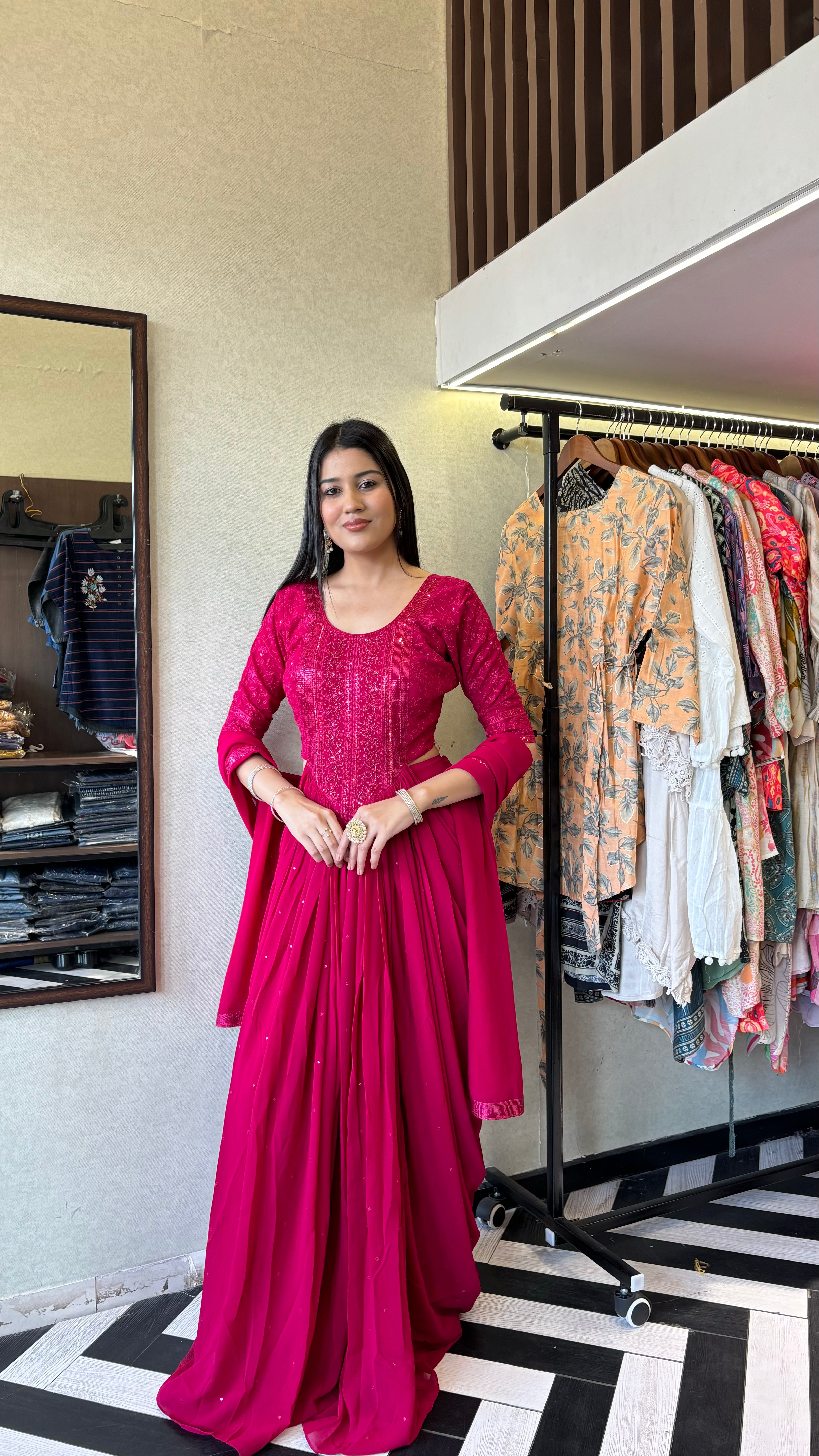 Image of Pure Georgette Indo Western Piece with Hand work