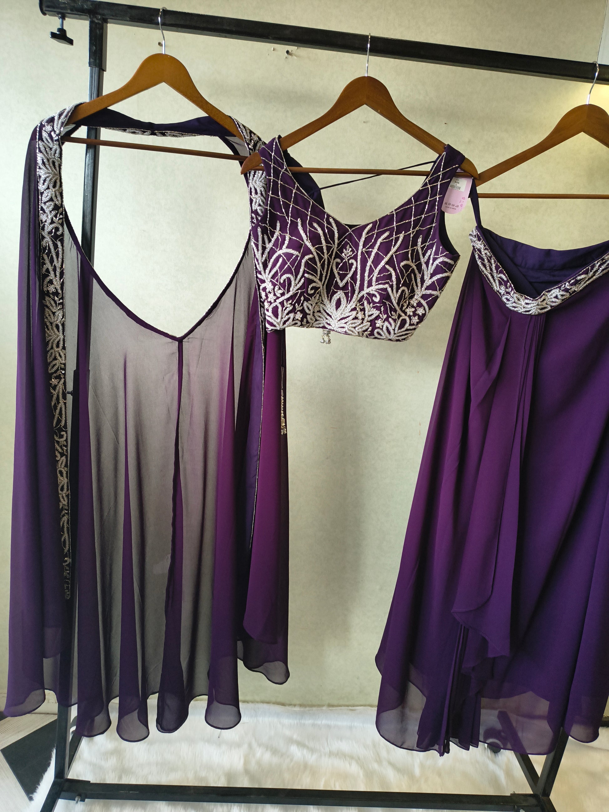 Royal Purple Embroidered Designer Blouse with Drape Palazzo & Embroidered Cape – 3 Piece Indo-Western Party Wear Set