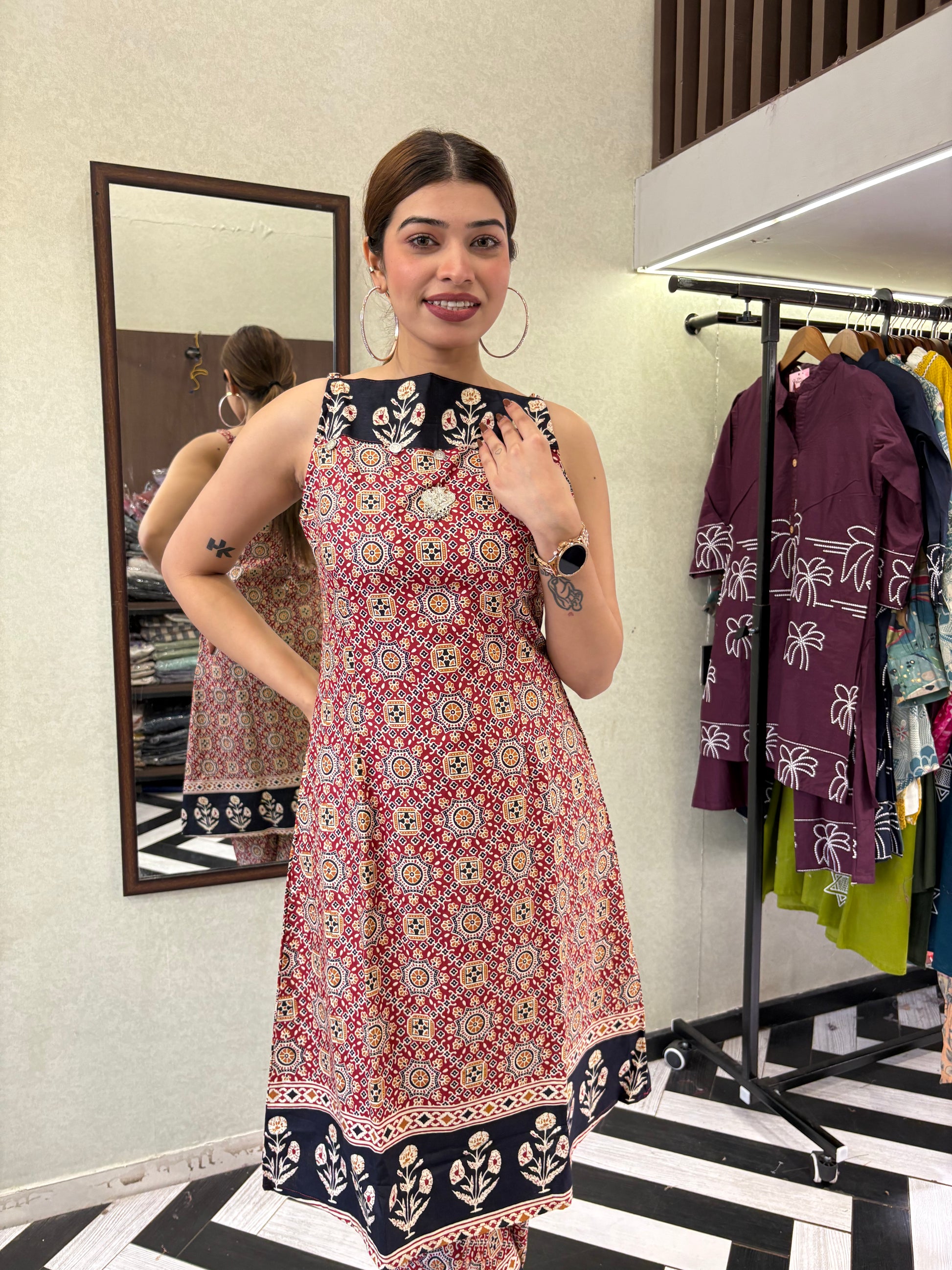 Pure Cotton 2 Piece with V neck work