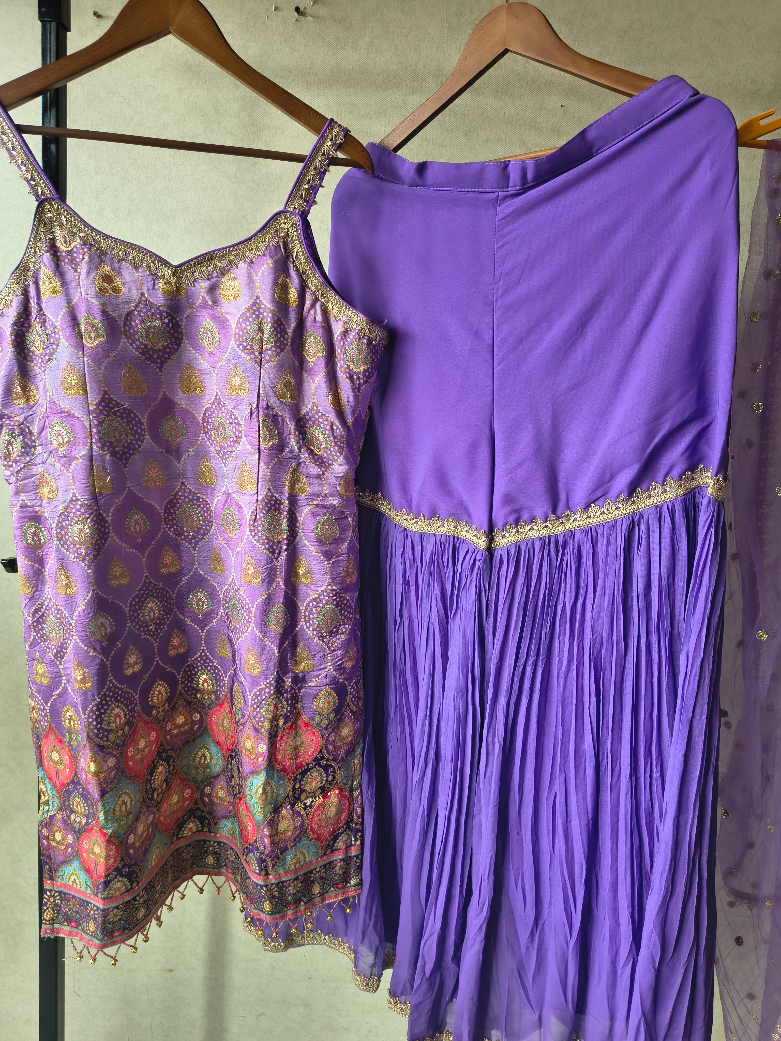 Image of Lavender Brocade Kurti Sharara Set with Sequinned Dupatta – Premium 3 Piece Festive Ensemble