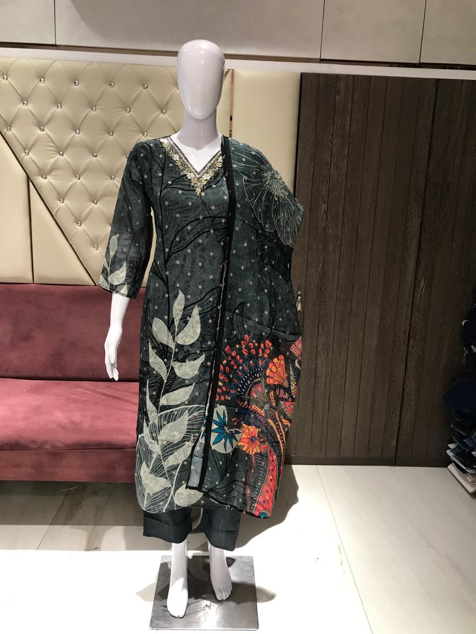 Pure Gaji Silk 3 Piece Kurti Set