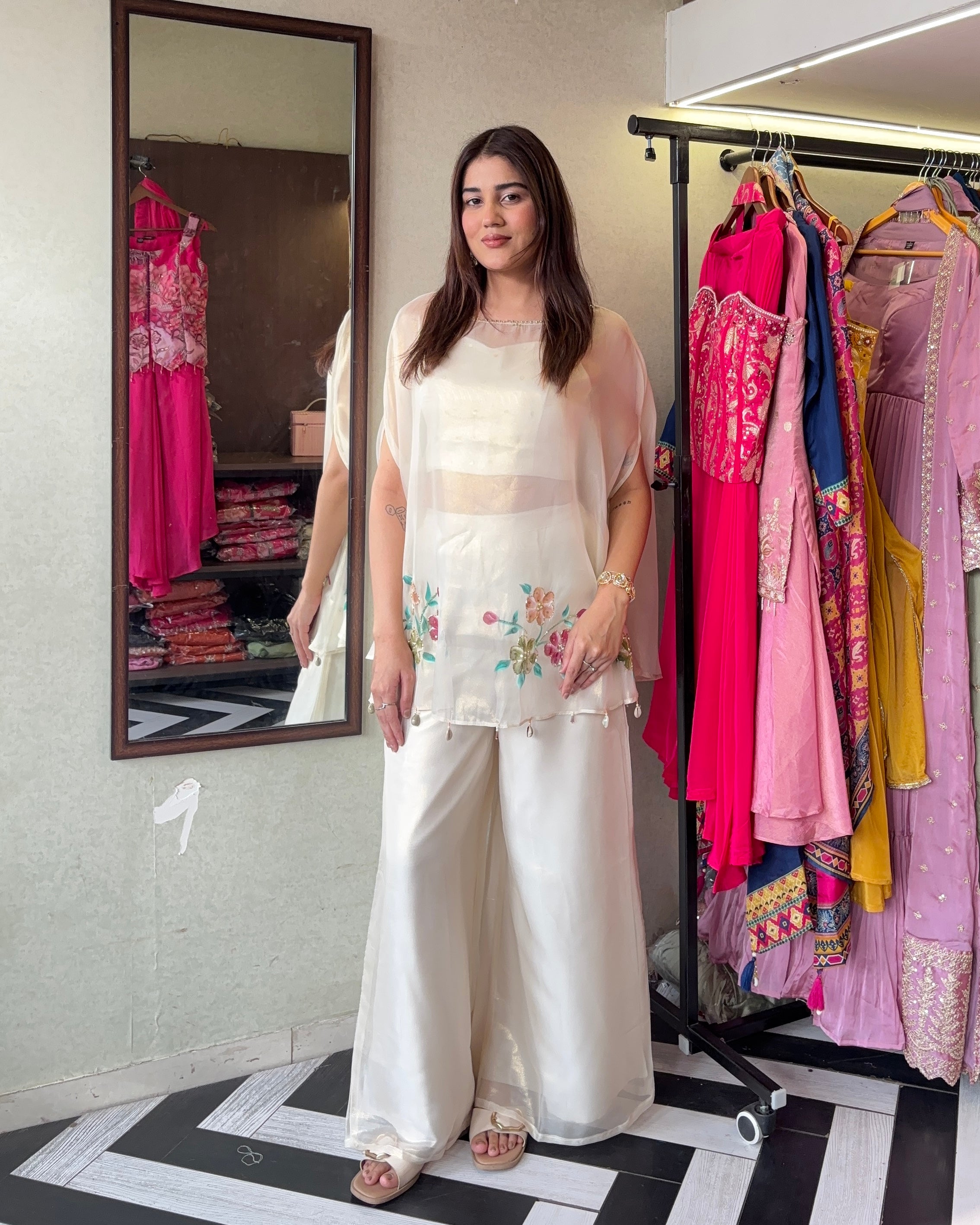 Image of Pure Tissue Shimmer 3 Piece Fusion Indian Coord Set