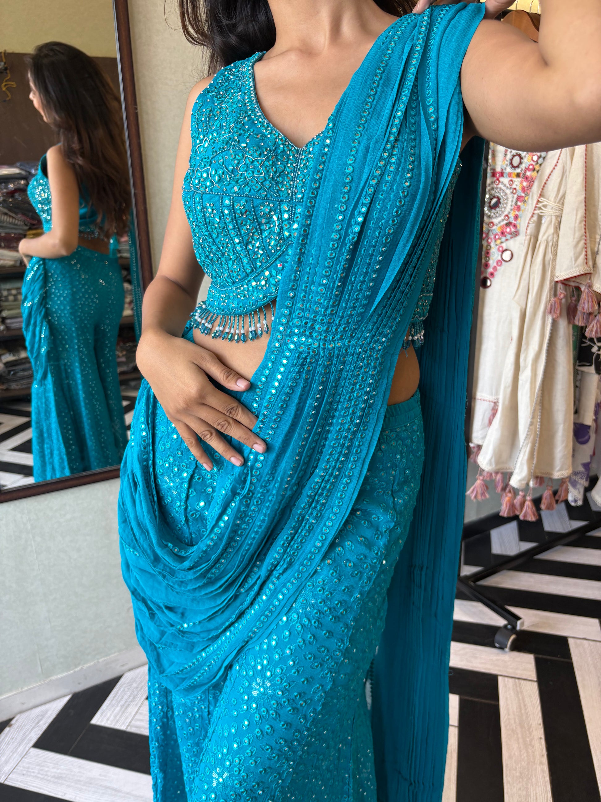 Our Deep Blue Indo-Western Plazzo Set - where bold meets beautiful!