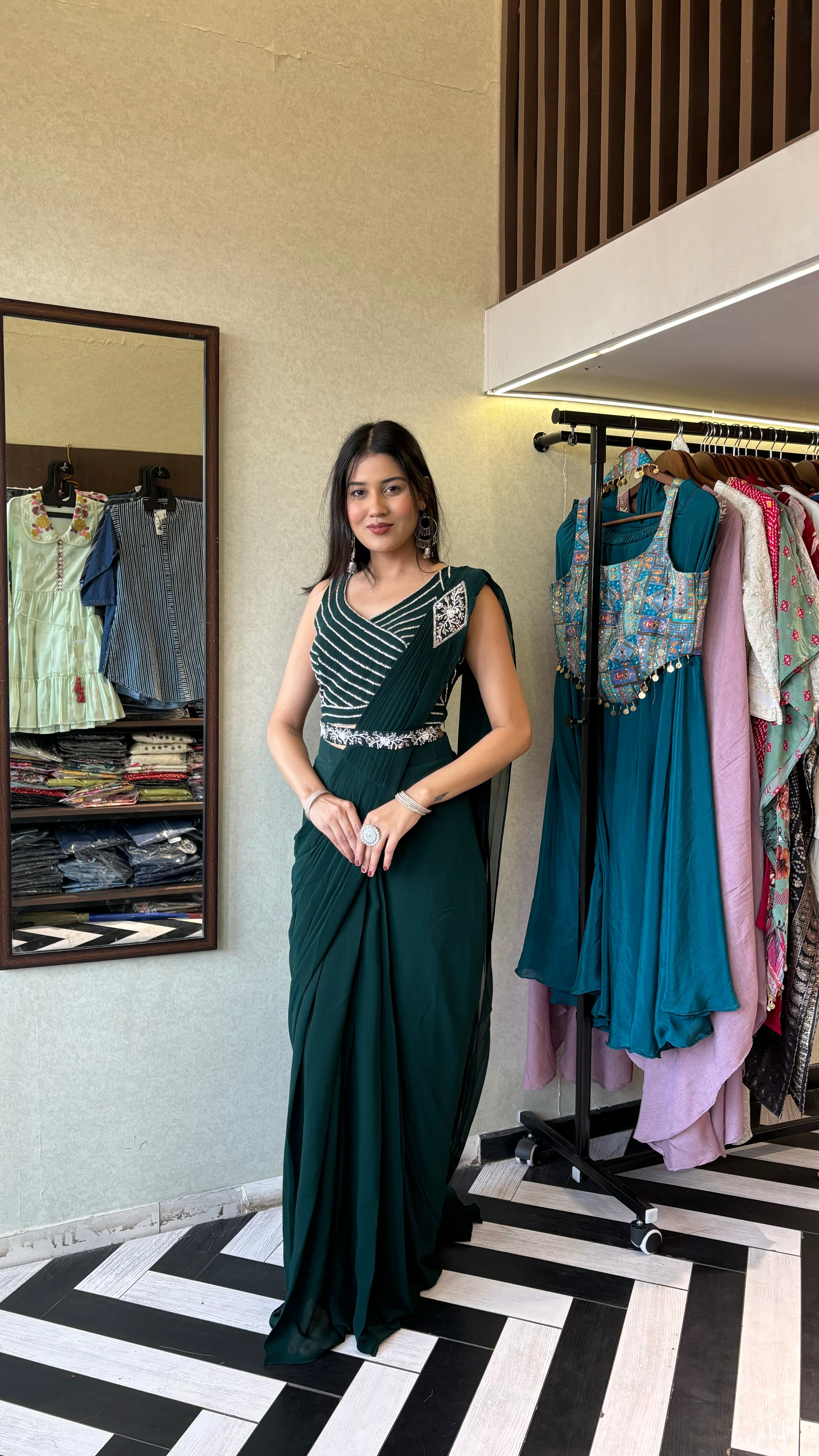 Image of Pure Georgette Saree Style Indo western