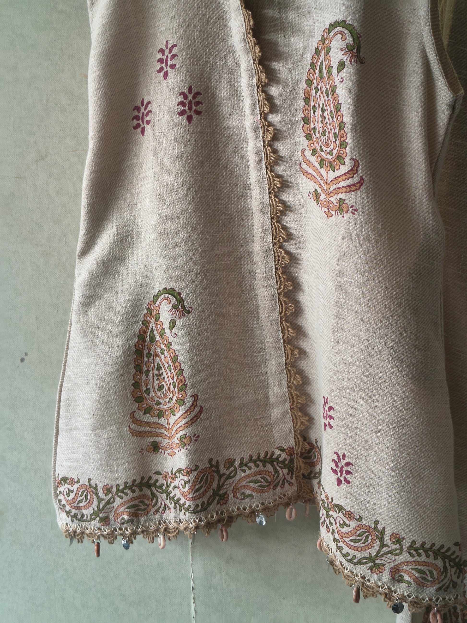 Natural Beige Paisley Printed Sleeveless Designer Co-Ord Set