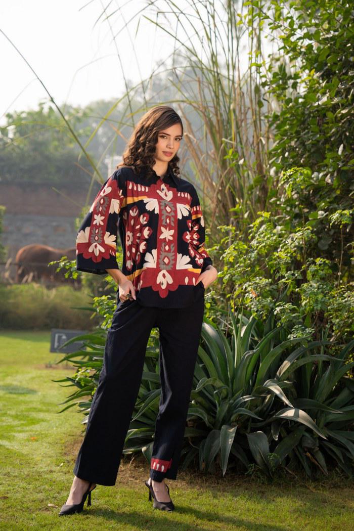 Image of Pure Linnen Hand Print Smart Coord Set