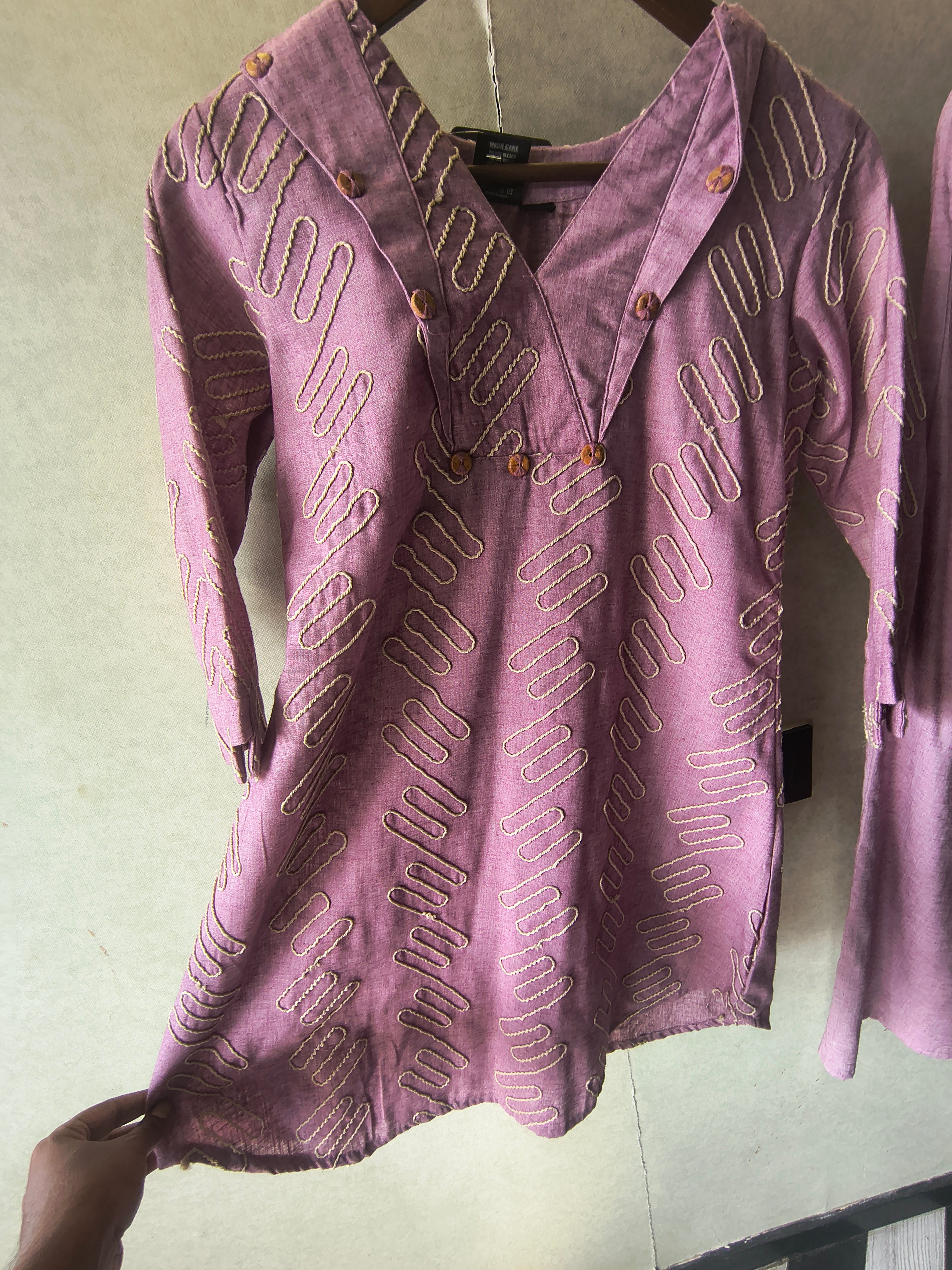 Image of Dusty Rose Embroidered V-Neck Designer Kurta Pant Co-Ord Set