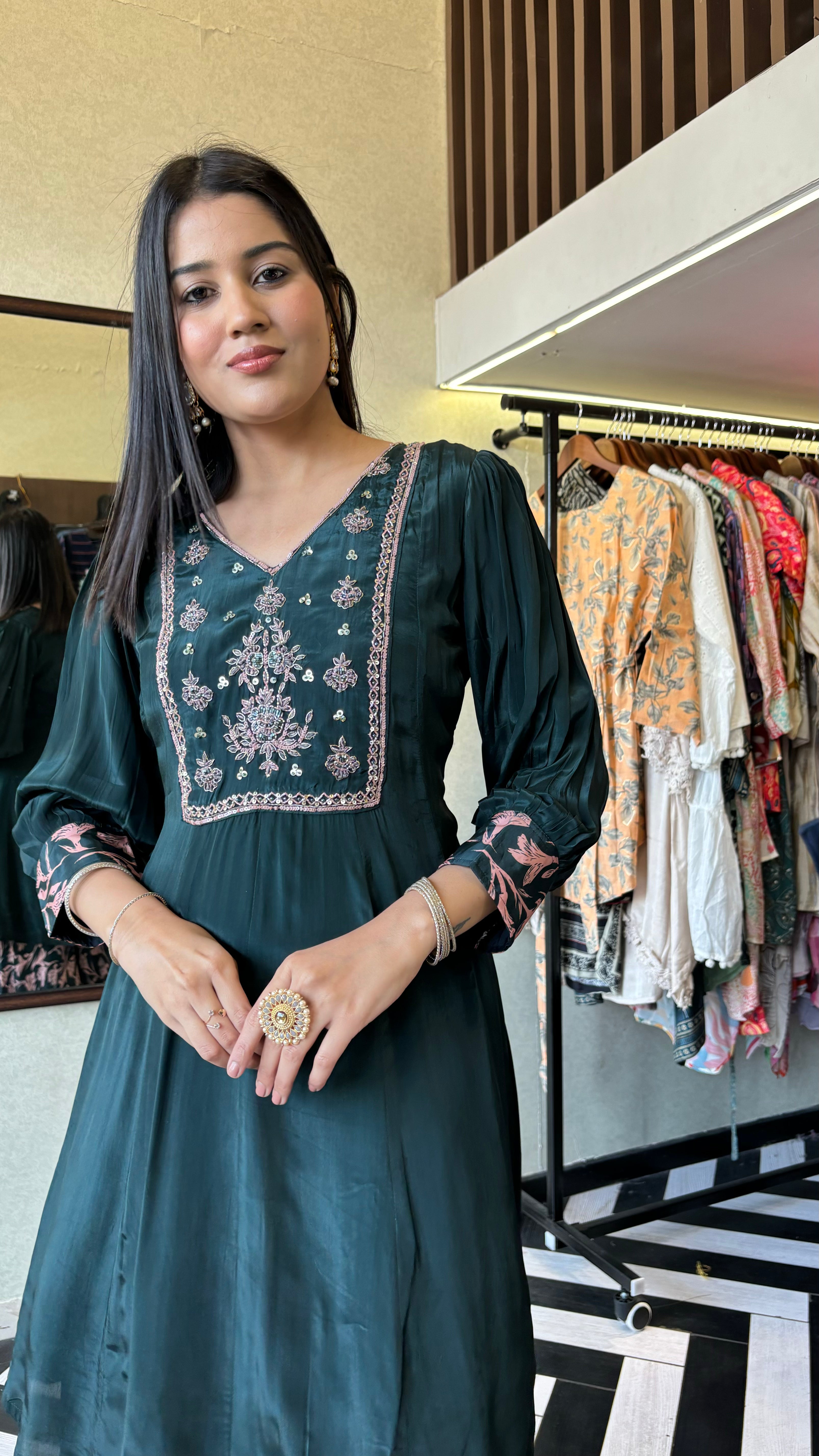 Image of Pure Crepe Indo Western Piece with Hand work