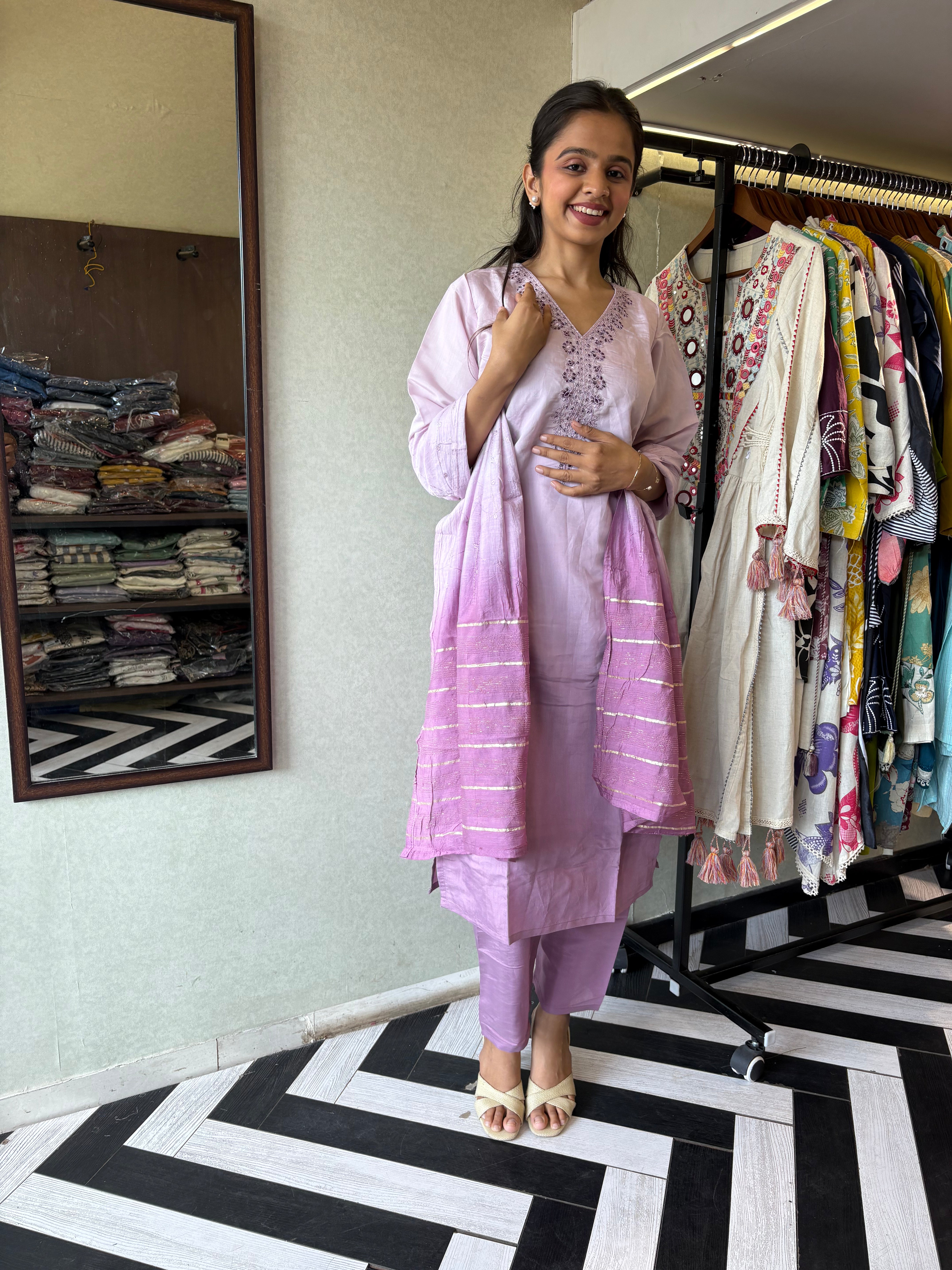 Image of Elegance in Every Thread - Premium Silk Kurti Set Just for You!
Crafted from pure silk, this 3-piece kurti set comes with gorgeous center hand embroidery - perfect for special occasions or elegant daily wear.