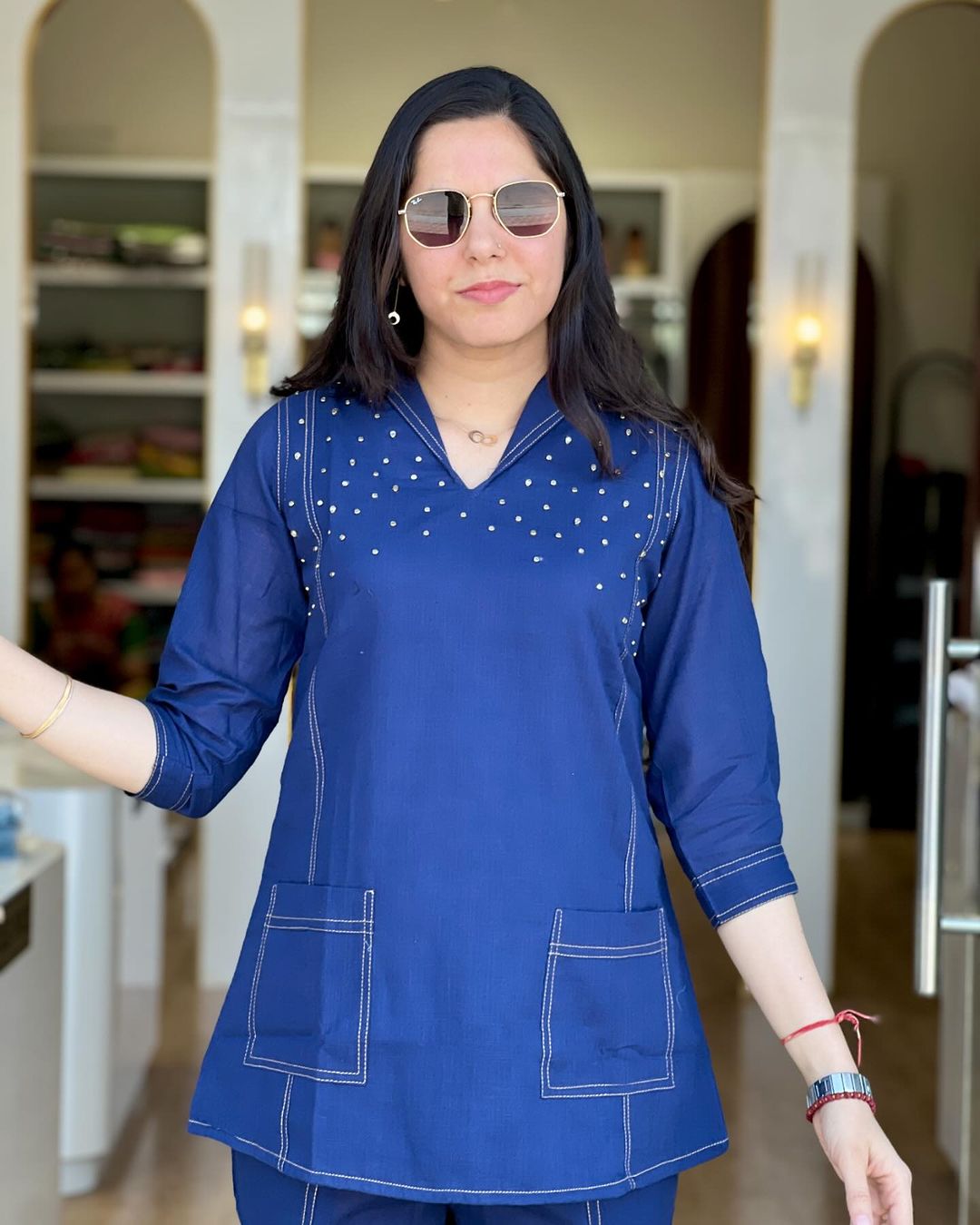 Image of Look stylish and walk in comfort with our new Hand WORK set perfect for your wardrobe. Pure Denim Cotton Slub