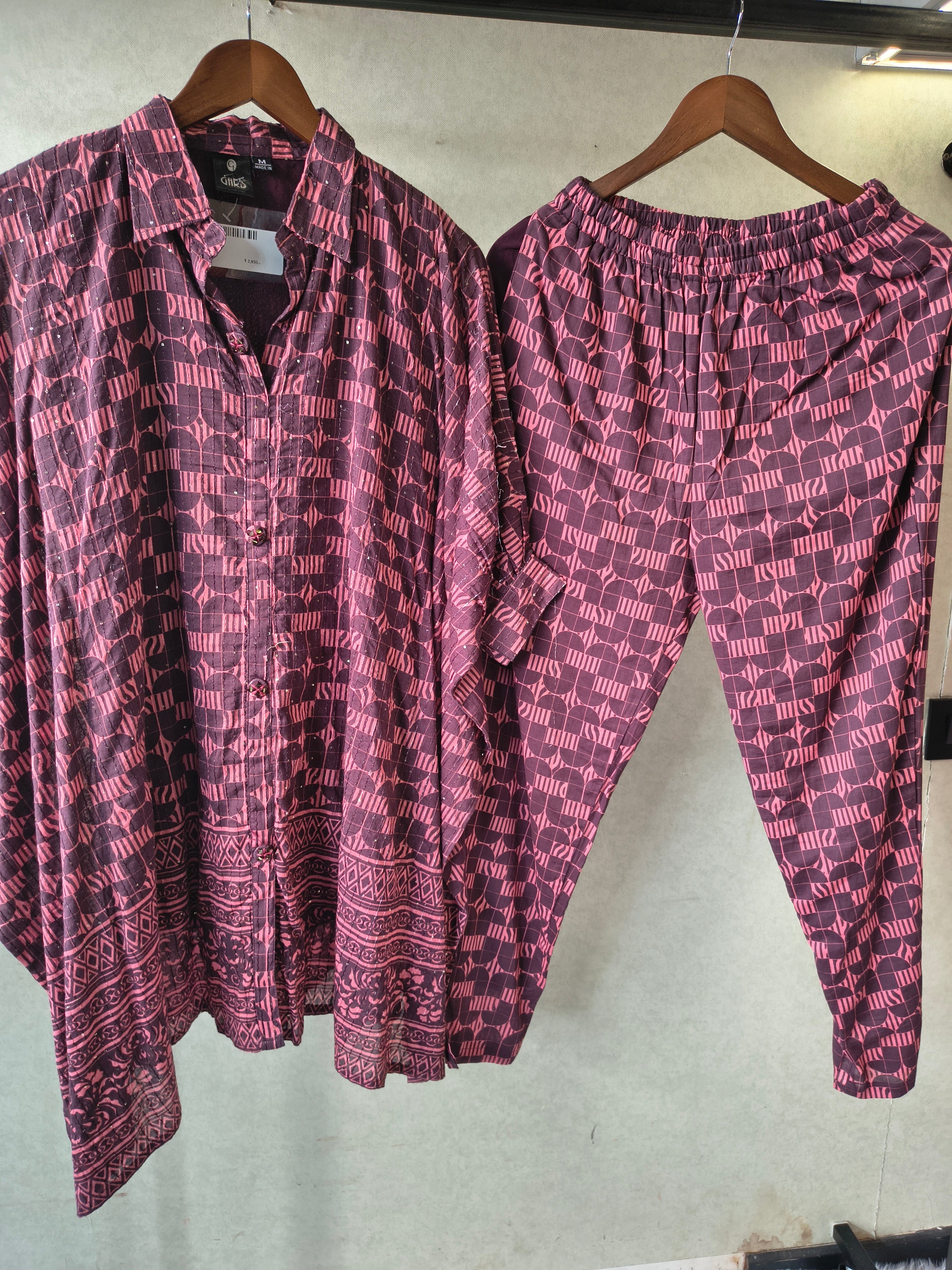 Image of Premium Abstract Printed Asymmetrical Shirt Co-Ord Set with Tapered Pants