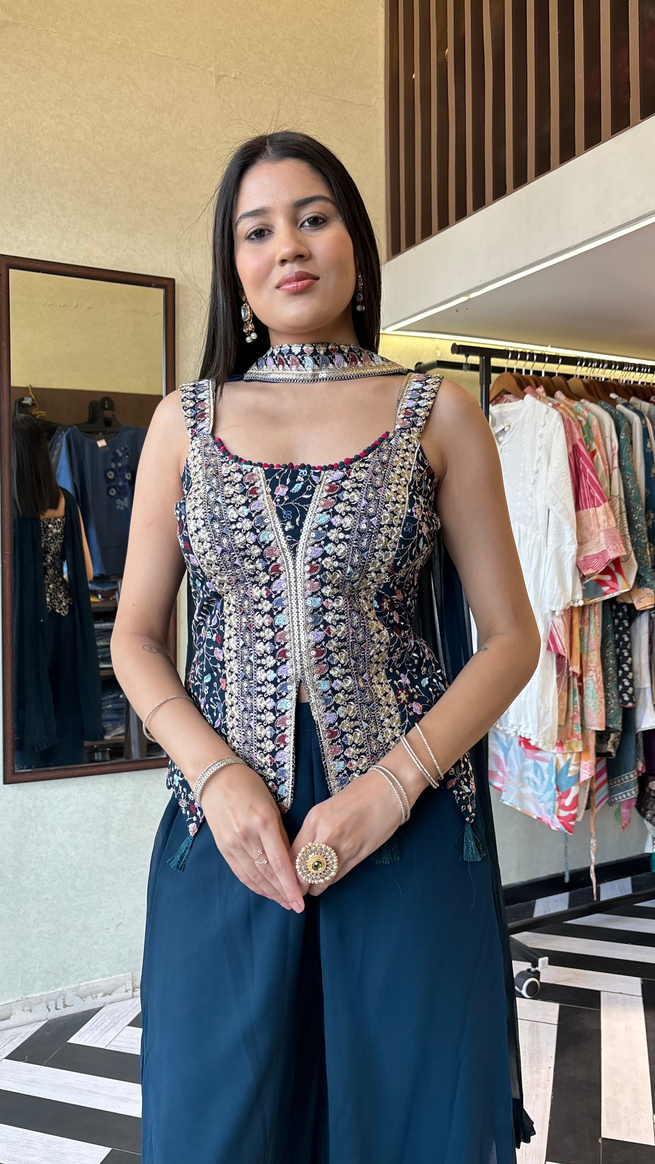 Image of Pure Georgette 3 Piece Set with Hand work