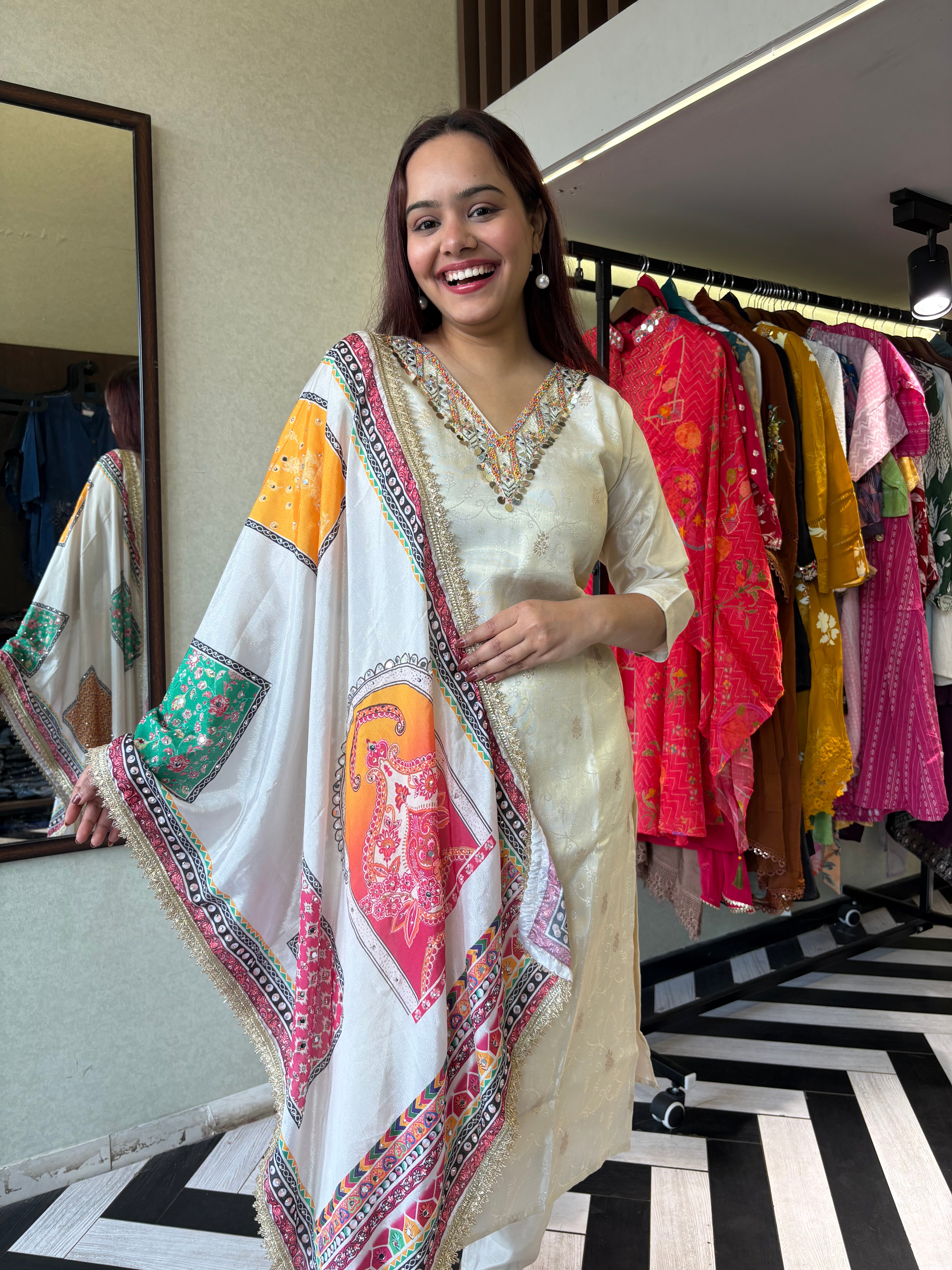 Pure Shimmer  3 Piece with Hand work