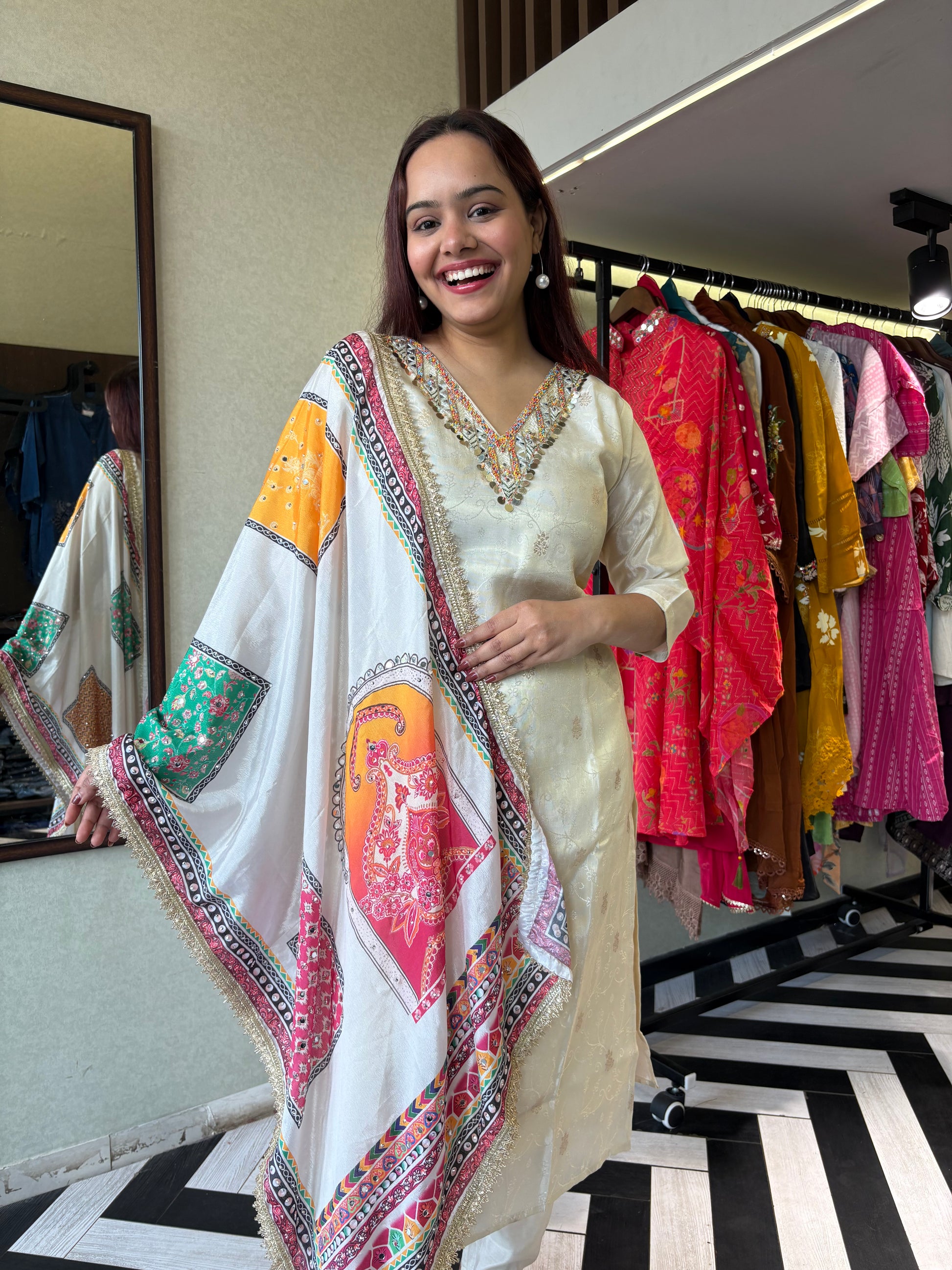 Pure Shimmer  3 Piece with Hand work