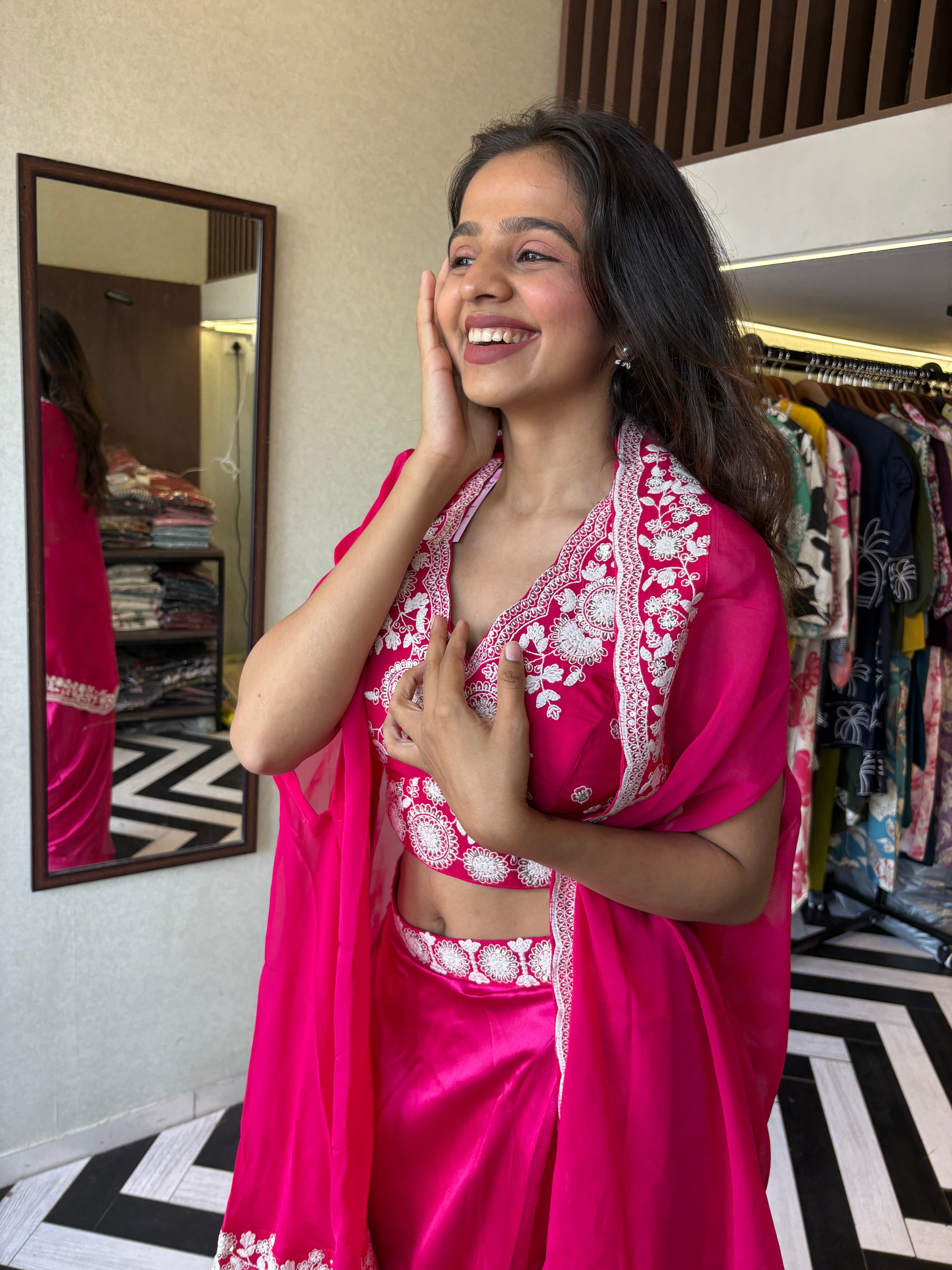 Image of Pure crepe 3-piece Indo-Western beauty, featuring stunning hand embroidery and a drape-style silhouette that turns every occasion into a fashion moment.