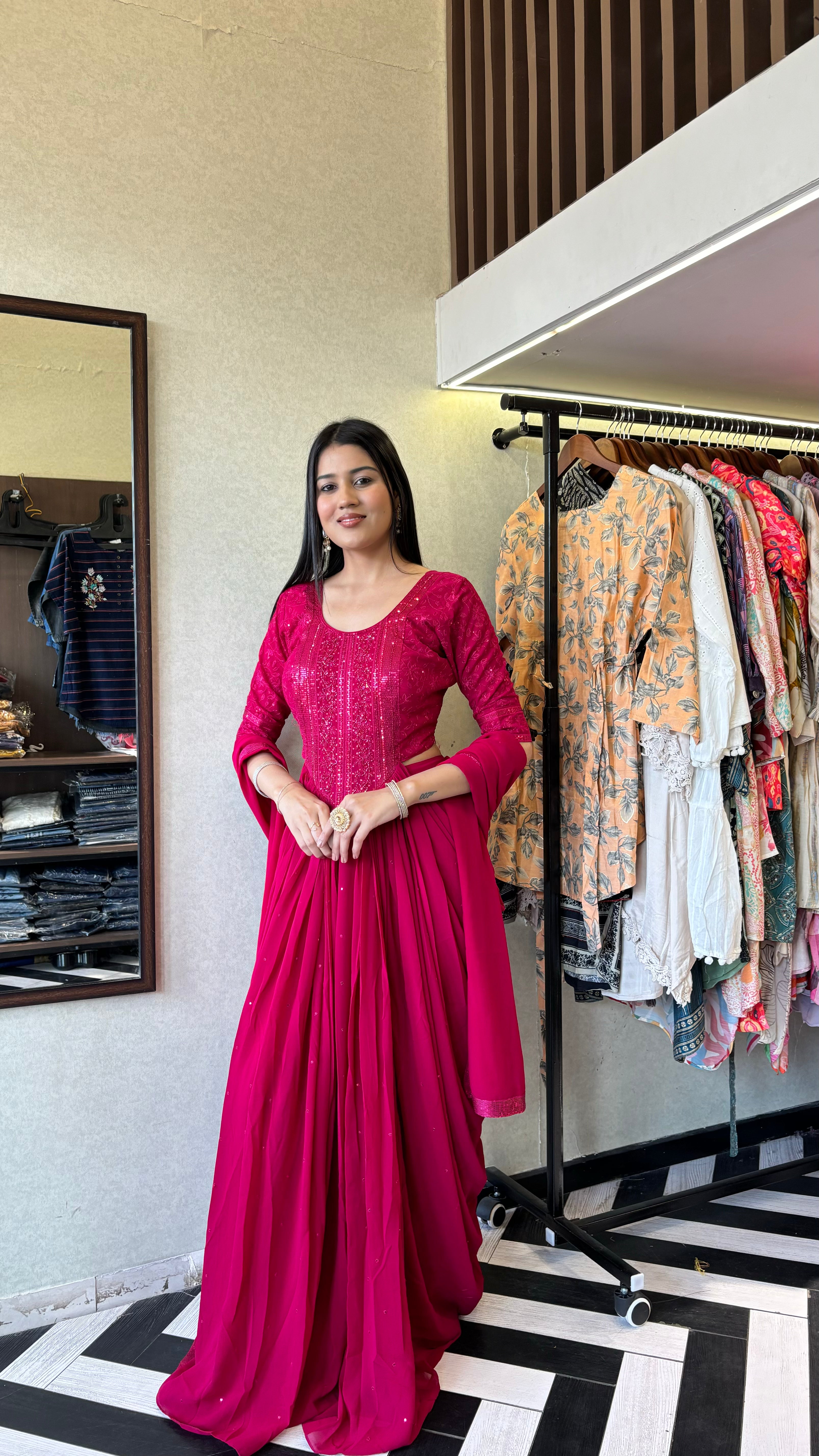 Image of Pure Georgette Indo Western Style 3 Piece