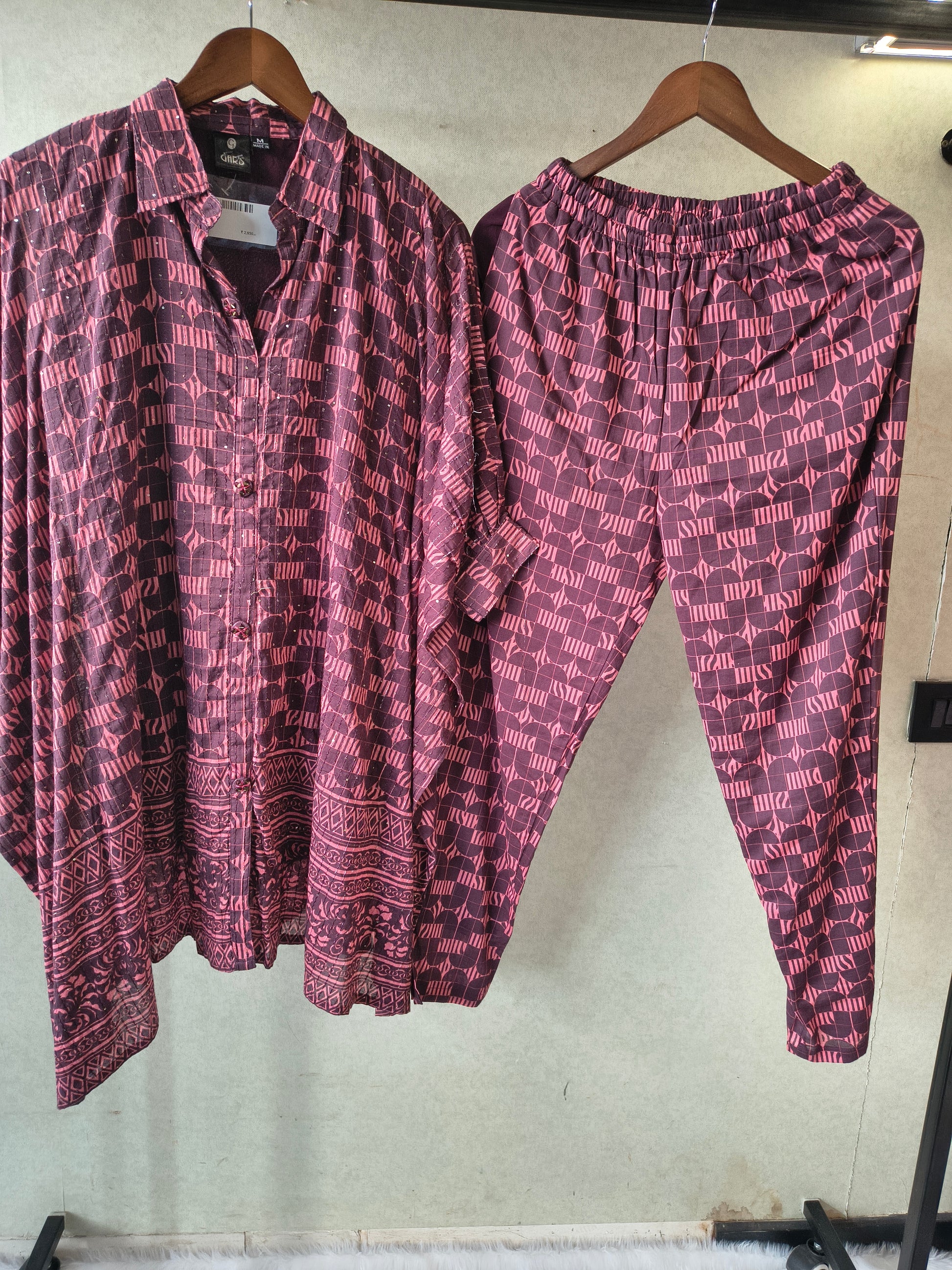 Premium Abstract Printed Asymmetrical Shirt Co-Ord Set with Tapered Pants