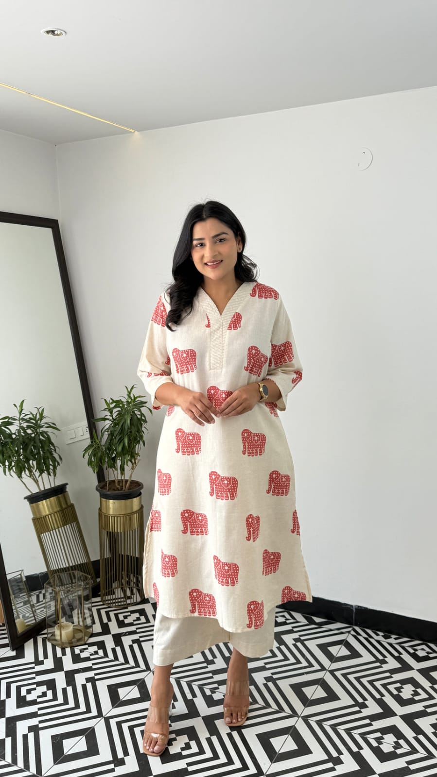 Explore Breathable & Embroidered and beautiful elephant print all over kurti Co-ord Sets your go-to for any occasion