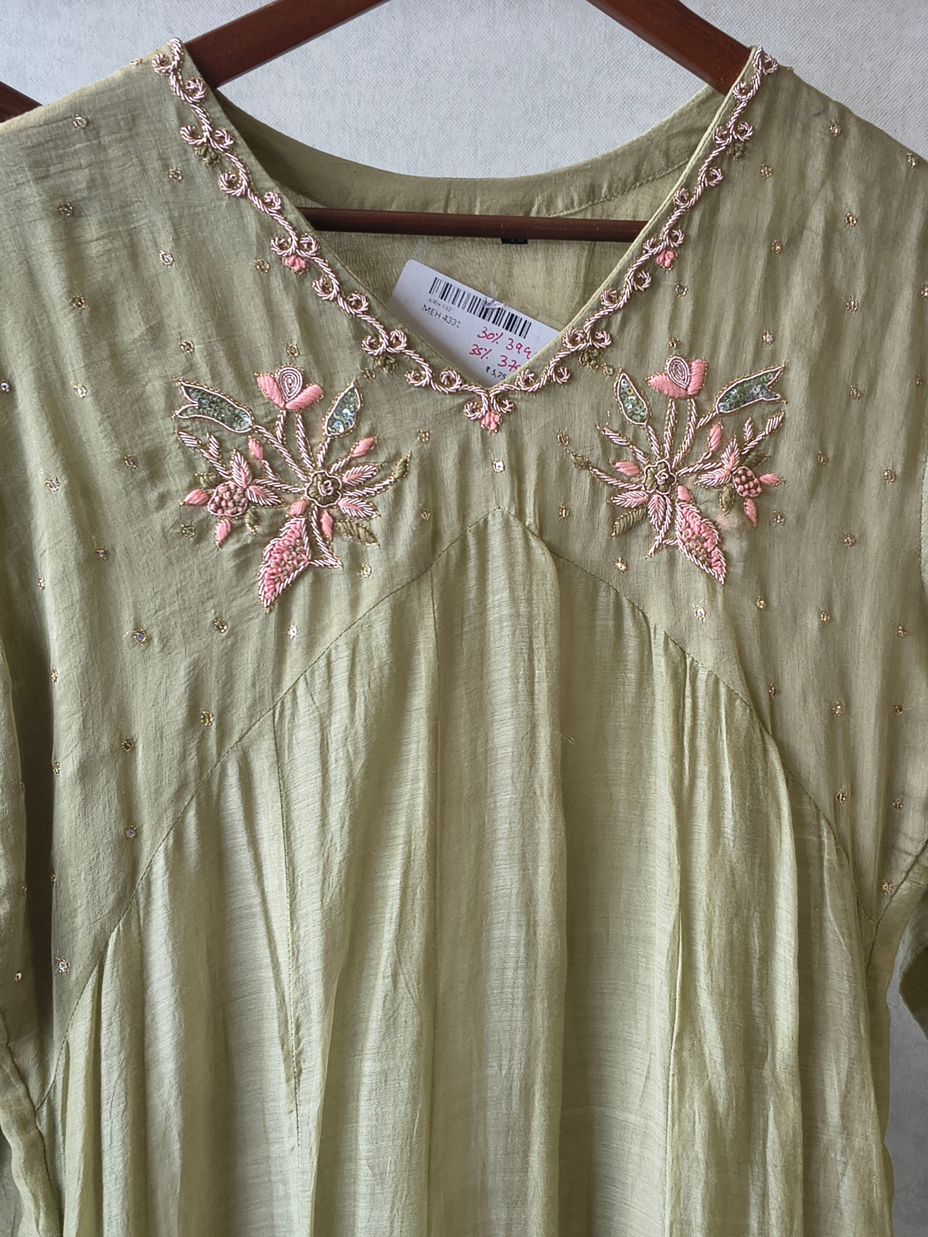 Image of Premium Olive Green Embroidered A-Line Kurta Set with Dupatta