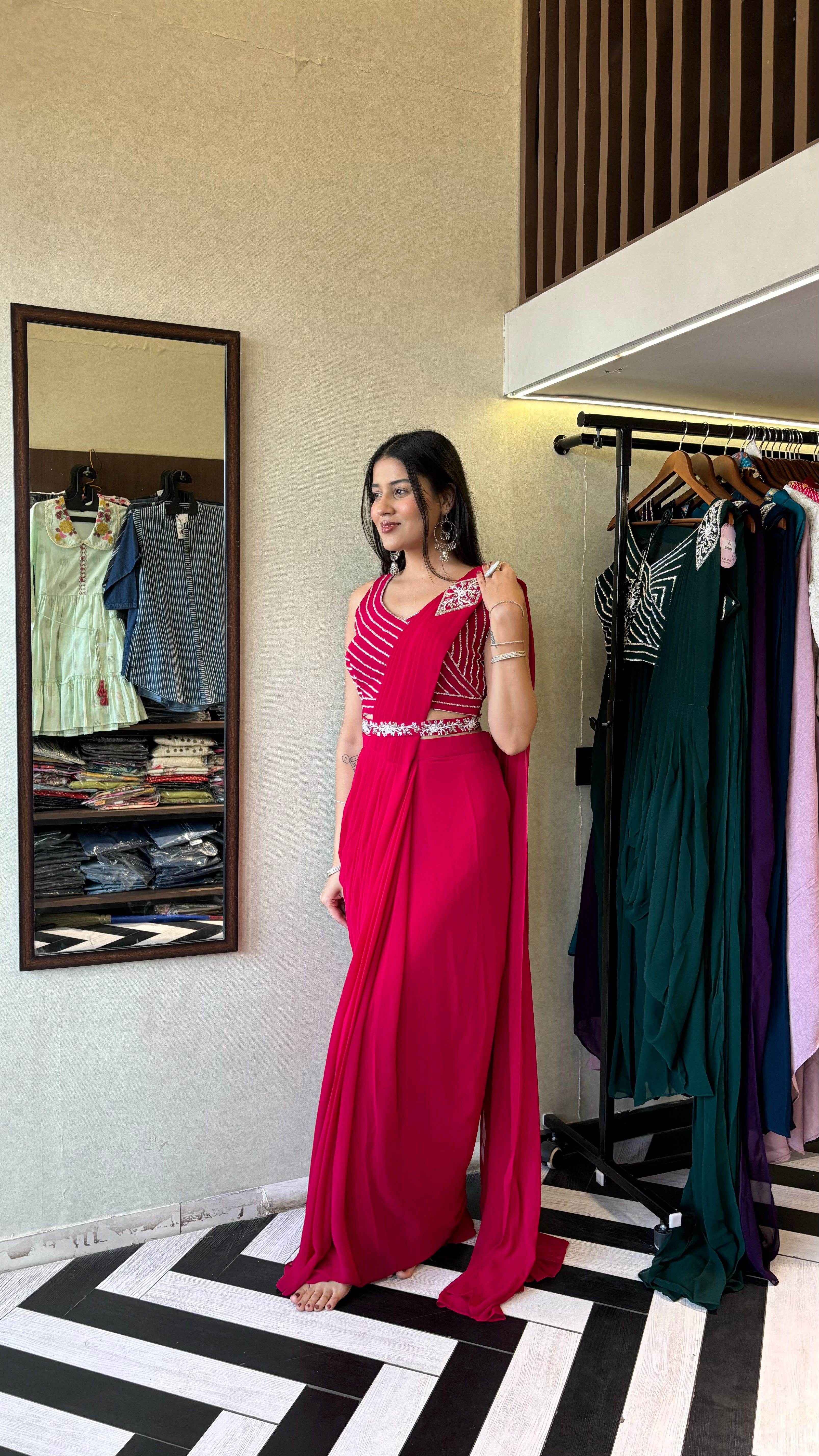 Image of Pure Georgette Saree Style Indo western