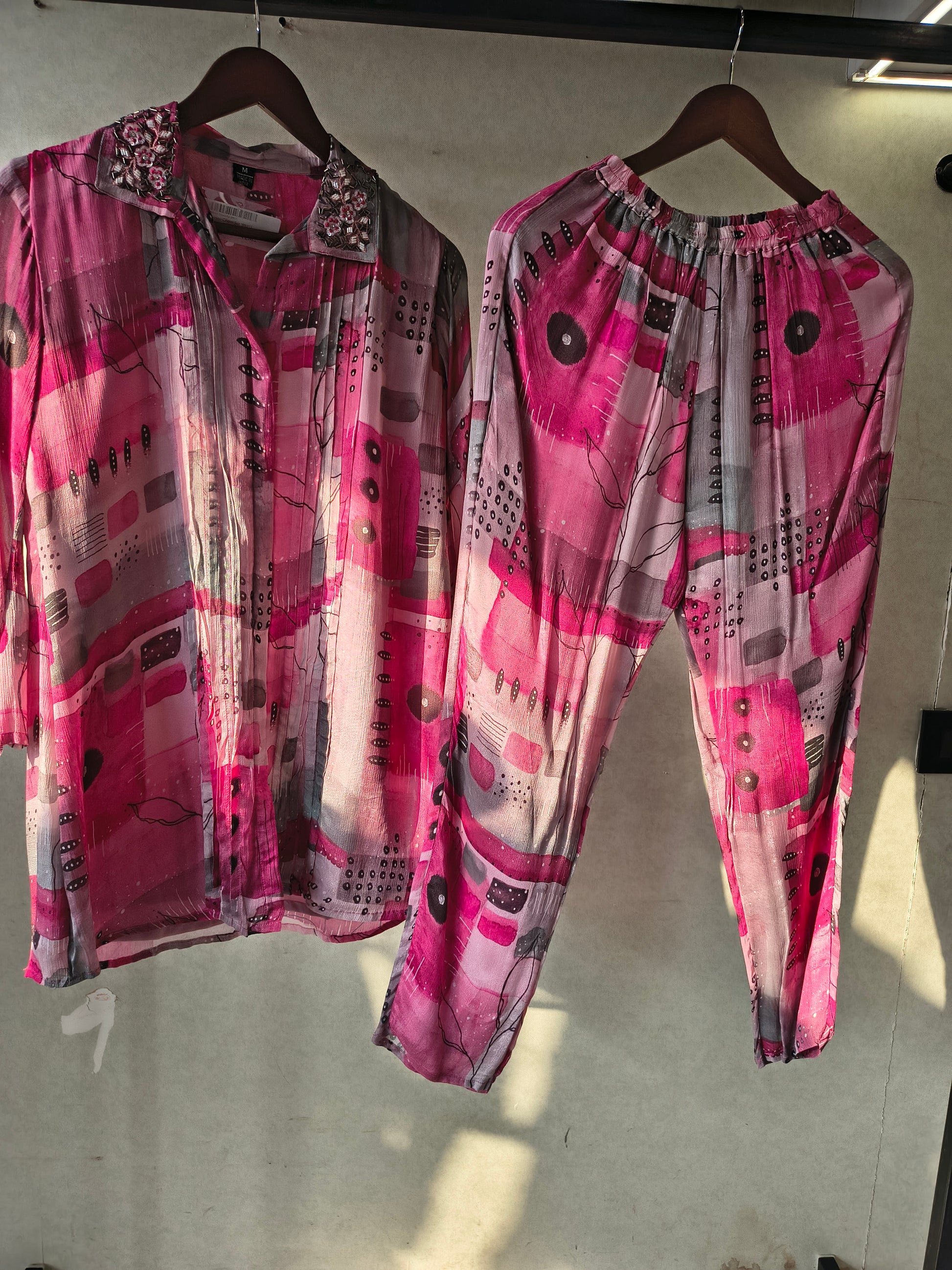 Premium Embellished Abstract Printed Oversized Shirt Co-Ord Set with Tapered Pants