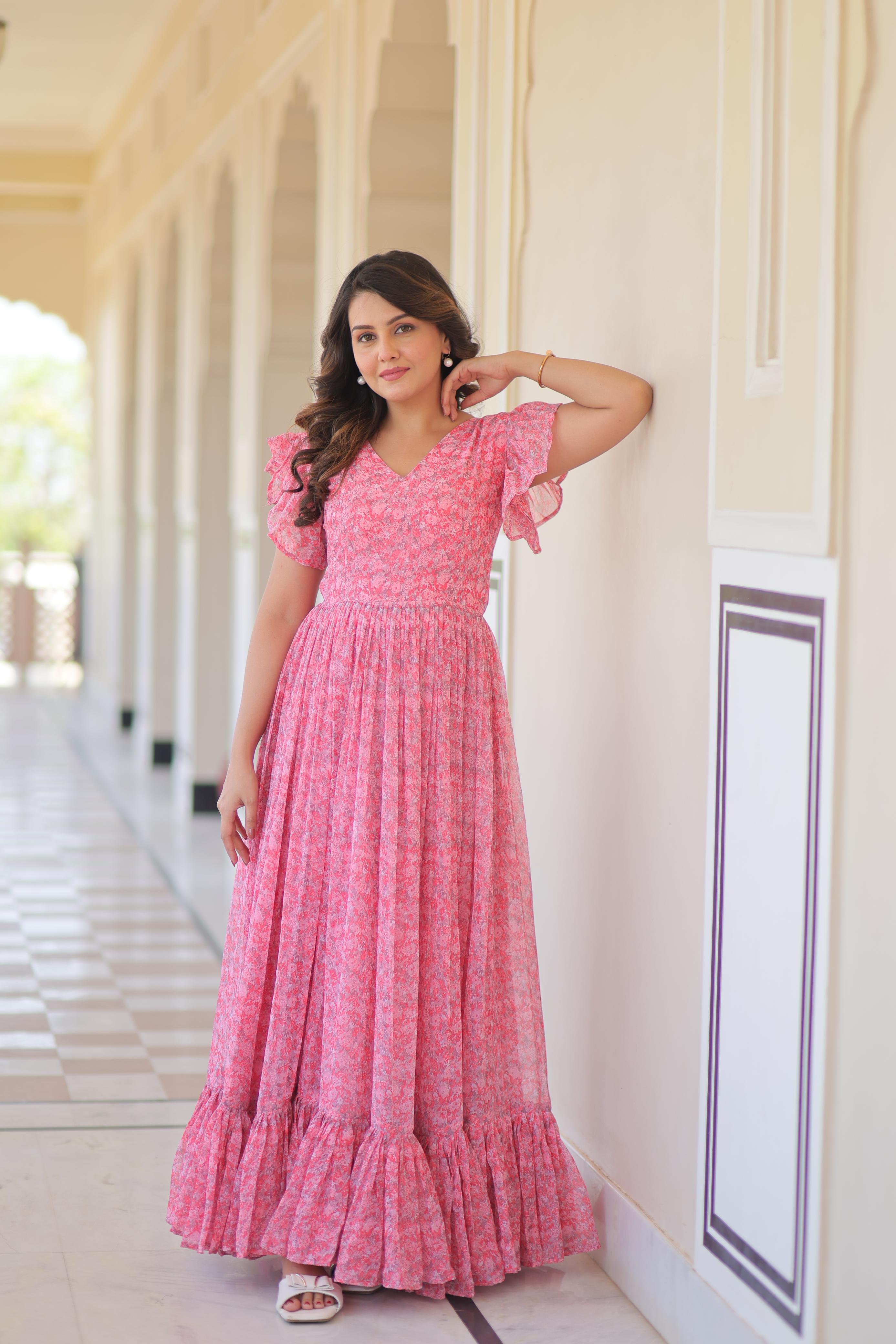 Image of Desirable Women's Full Flaired Gown Made With Faux Georgette Fabrics
Print