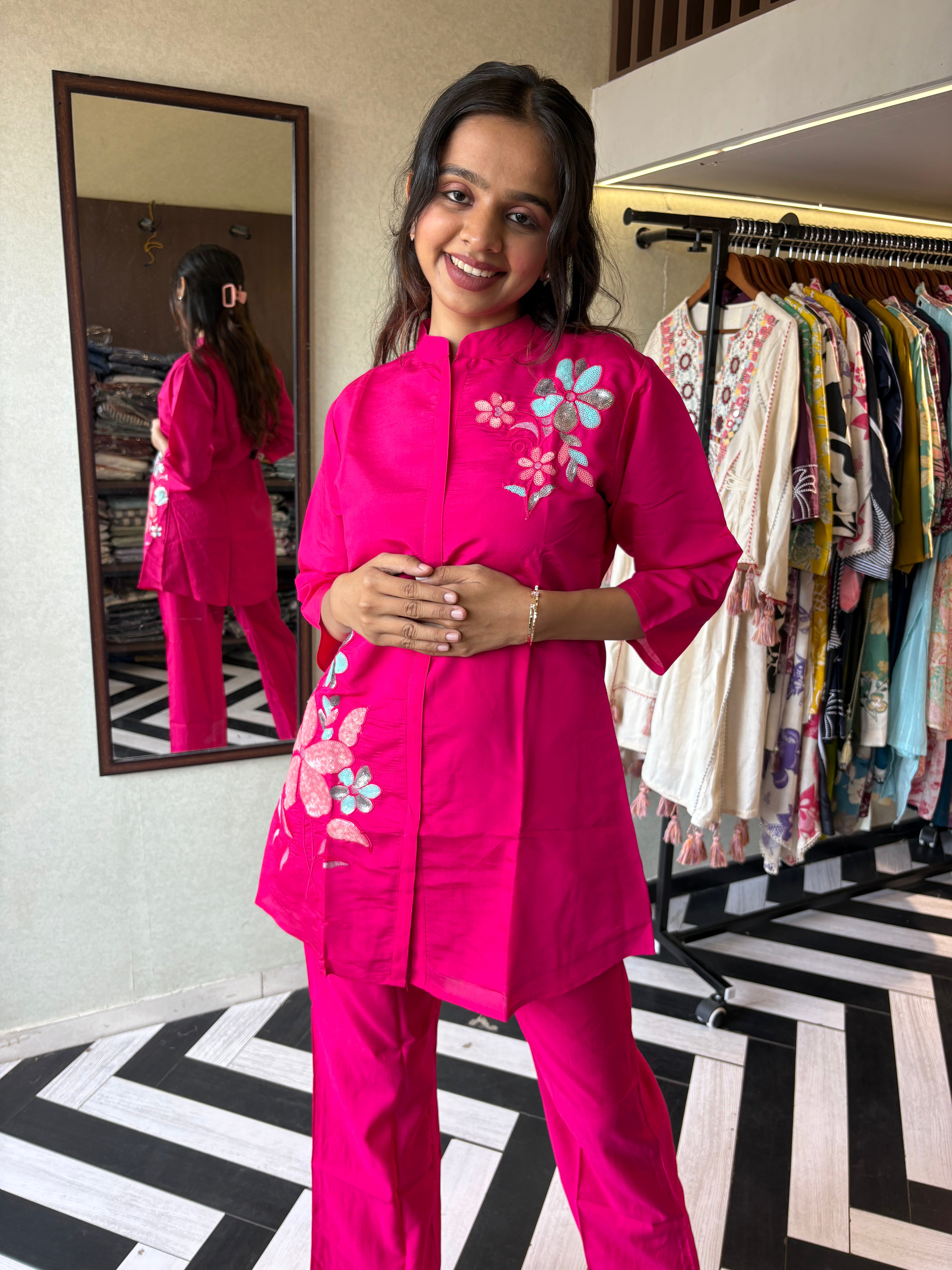 Image of Real Mirror Work. Real Cotton. 
our pure cotton long coord set with original mirror hand work - a classy steal for every wardrobe!