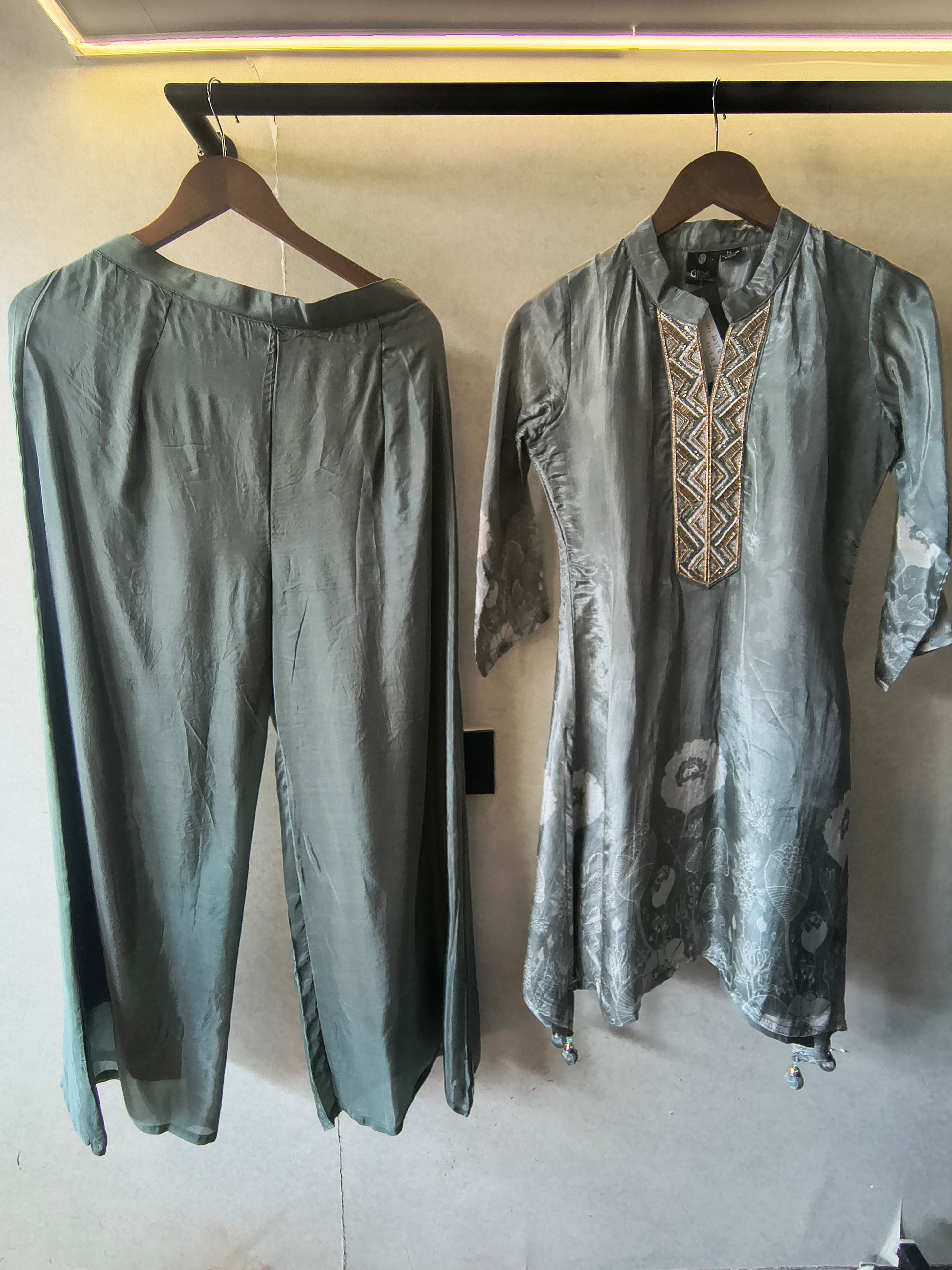 Sage Green Embellished Floral Co-Ord Set